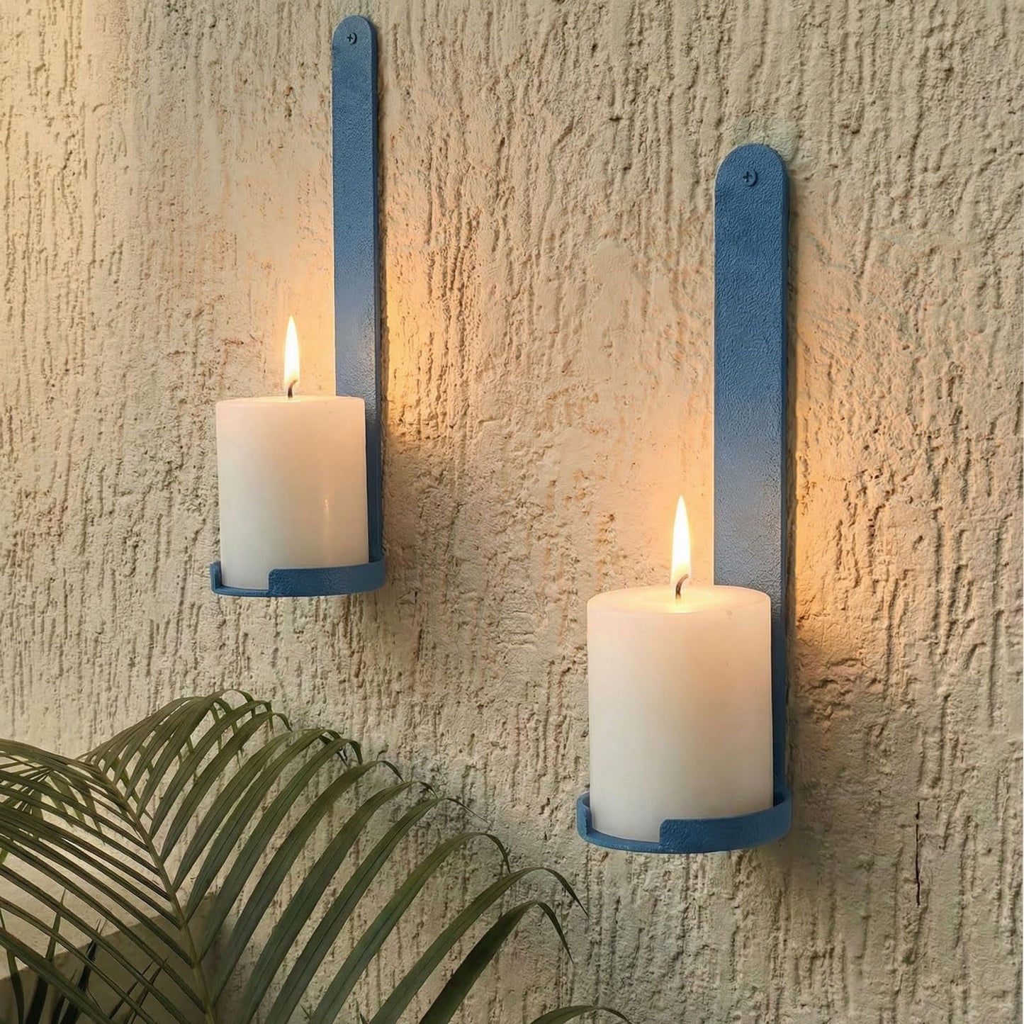 AimtoHome Blue Wall Candle Sconces Set of 2, Cast Iron Wall Mounted Candle Holders, Multi-Purpose Farmhouse & Minimalist Modern Decor for Living Room, Hallway