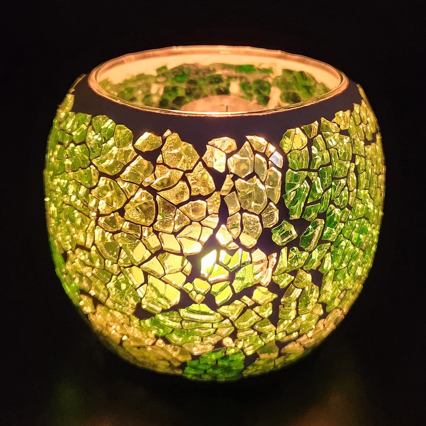 FlyEgg Romantic Mosaic Cracked Candle Holder,Candle Lamp Aromatherapy Candlescape Bowl for Valentine's Christmas Table Centerpiece,Party Decoration (Green)
