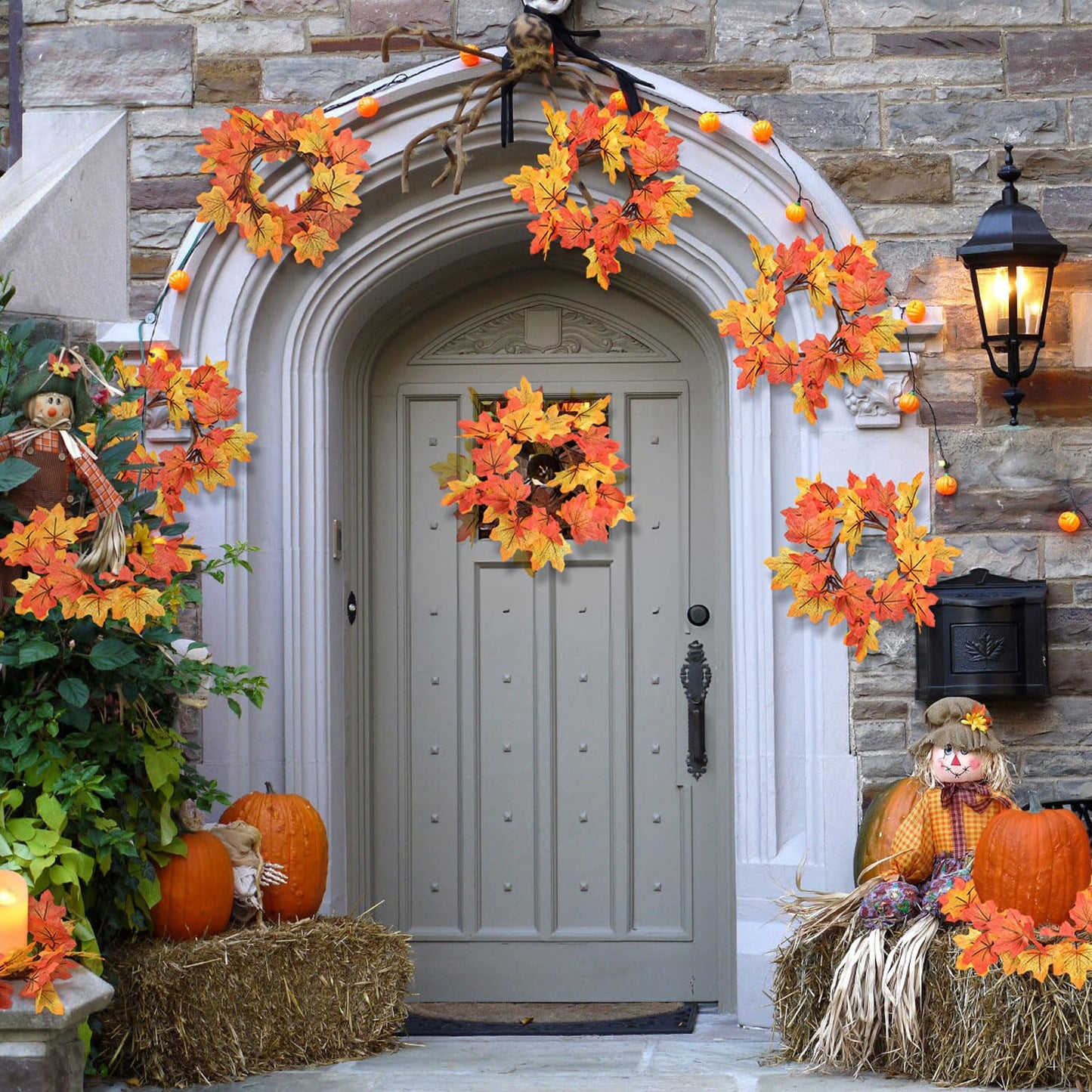 IWNTWY 6Pcs Fall Candle Rings Wreaths, Artificial Maple Leaf Candle Ring for Pillar Candle Holder, Thanksgiving Halloween Home Party Table Centerpieces, Door, Wall, Window Decor (Yellow)
