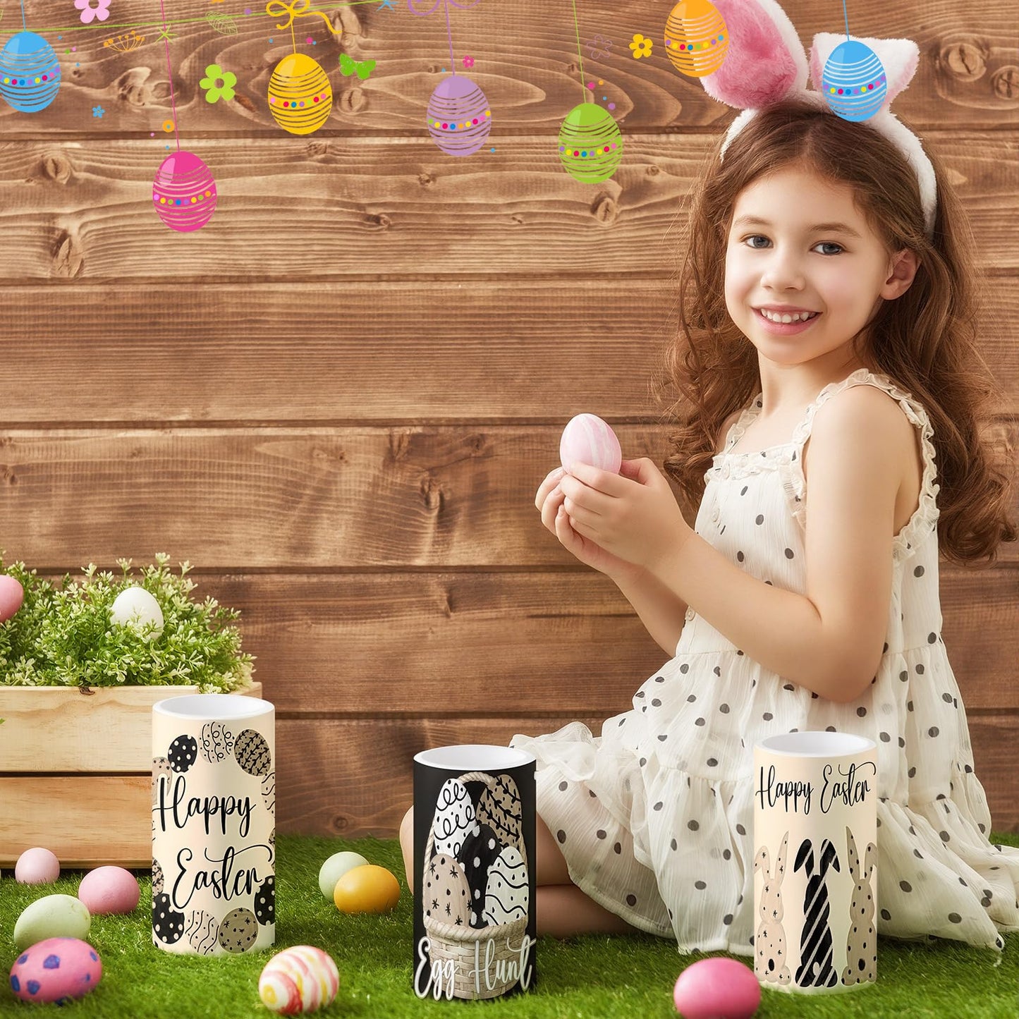 Retisee 3 Pcs Black Brown Easter Flameless LED Candles Battery Operated Bunny Spring Flickering Pillar Candles with Remote Rabbit Easter Centerpiece for Bedroom Living Room Dinner Table Decoration
