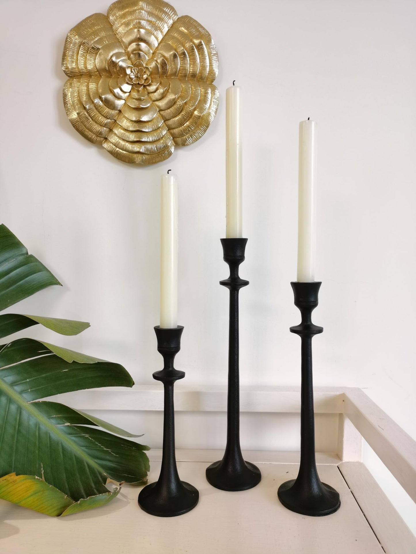 Iron Taper Candle Holder - Set of 3 Decorative Candle Stand - Candlestick Holder for Wedding, Dinning, Party - Black