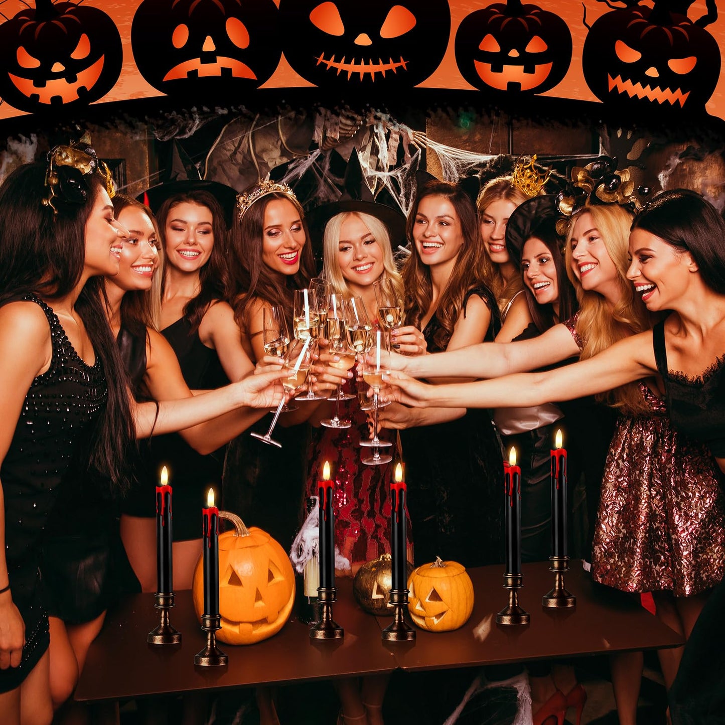 Sratte 12 Sets Halloween Blood Dripping Candle Holder Decoration LED Flameless Candlestick with Remote Battery Operate Vampire Tears Spooky Scary Creepy Decor for Indoor Home (Brown Holder)