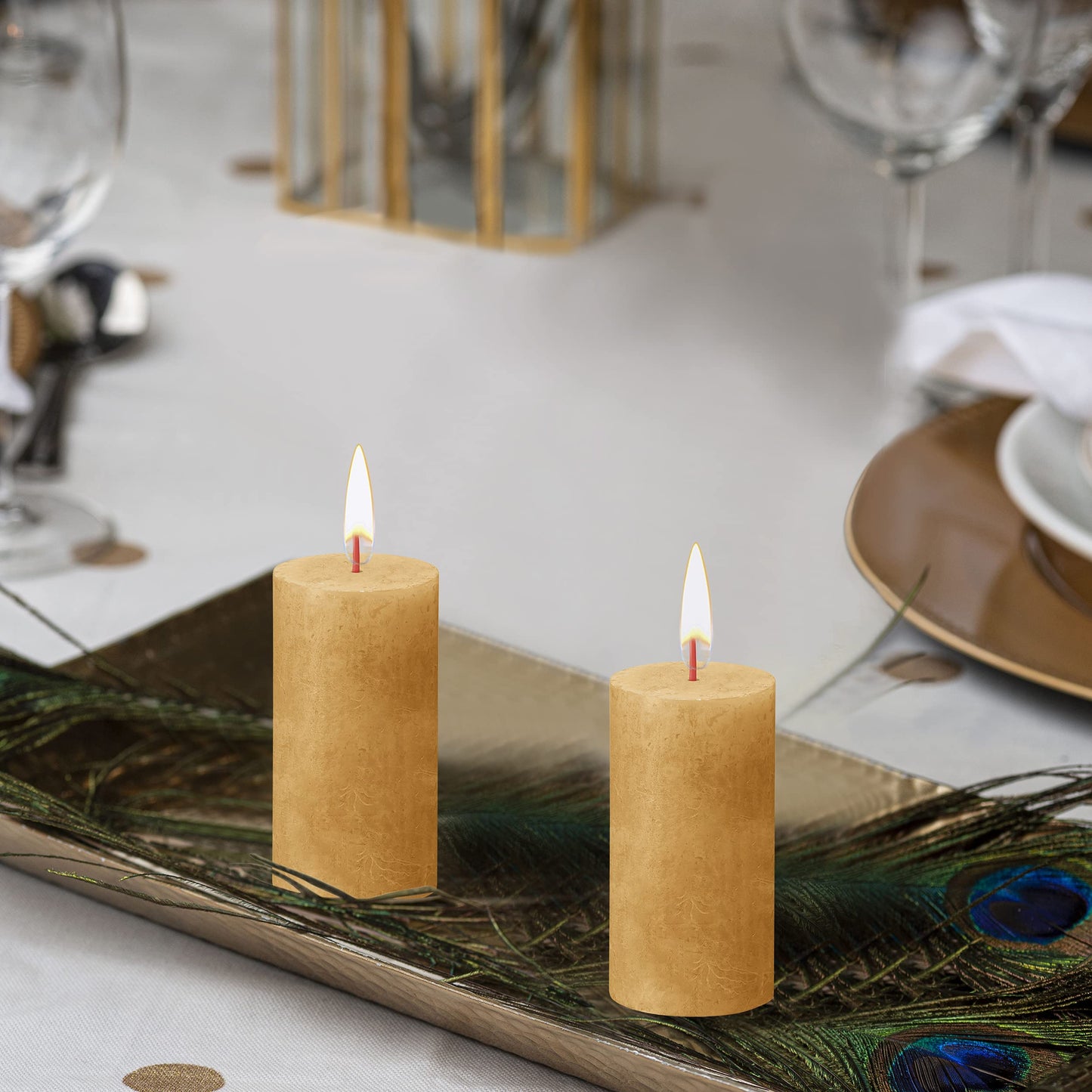 BOLSIUS 4 Pack Yellow Rustic Pillar Candles - 2 X 4 Inches - Premium European Quality - Includes Natural Plant-Based Wax - Unscented Dripless Smokeless 30 Hour Party Décor and Wedding Candles