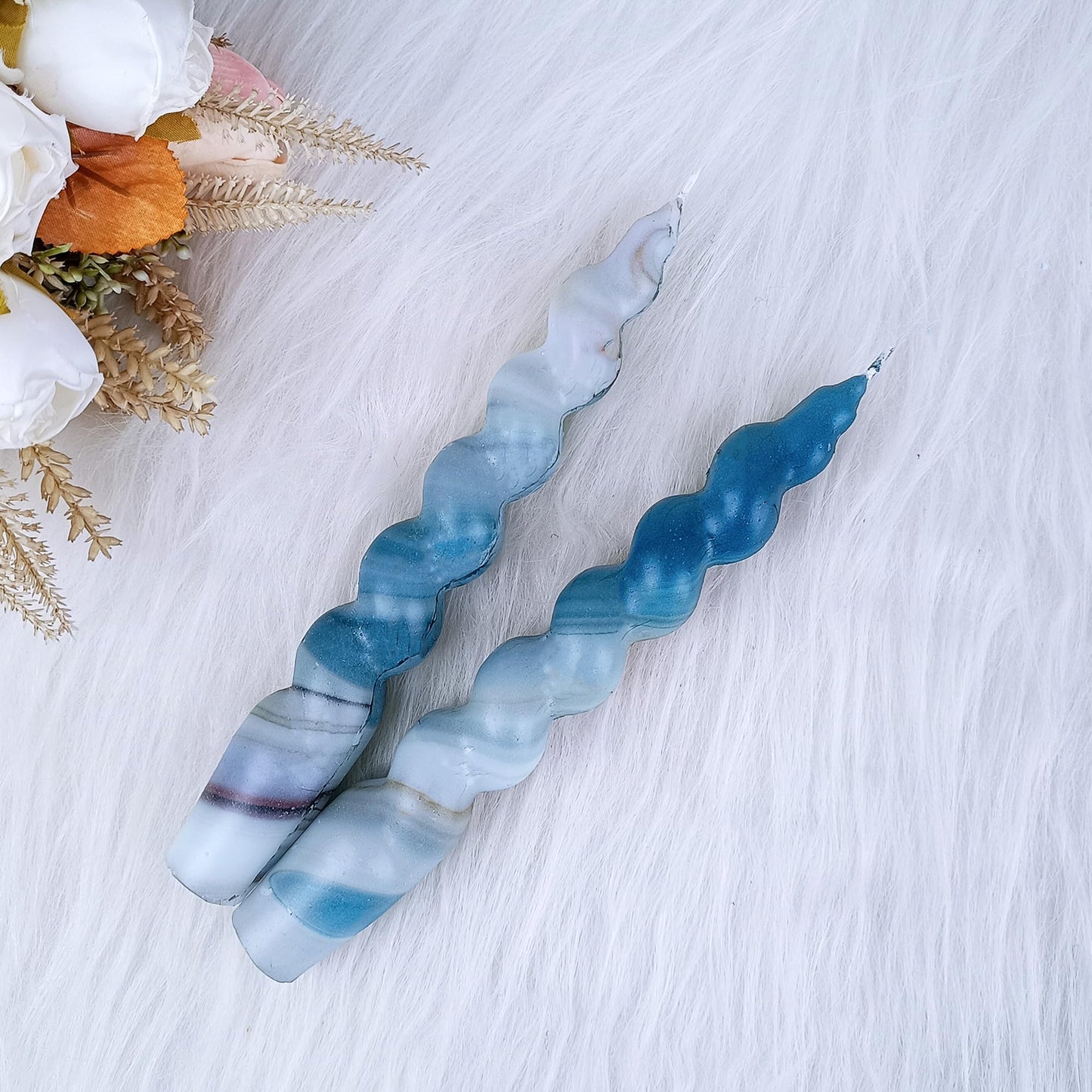 NJAO HOO Candlesticks 7.5 in Spiral Taper Candles Twisted Candle Sticks Hand Printing Marble Candlesticks for Home Garden Decor Simple Modern, 2Pcs