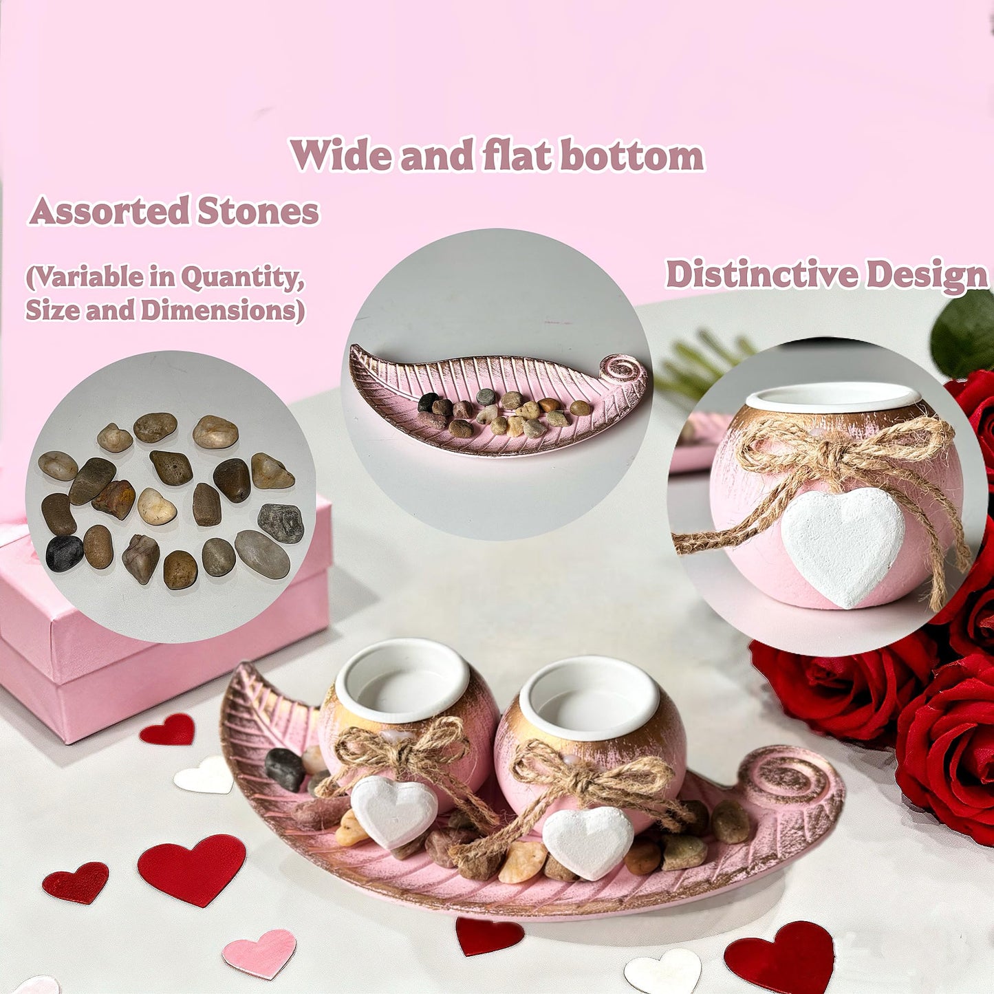 Fiarbrty Wooden Tealight Candle Holders,Pink Leaf Shaped Wooden Tray with Two Tealight Candles, Holders for Table Centerpiece Decor,Wedding,Anniversary,Valentine's Day
