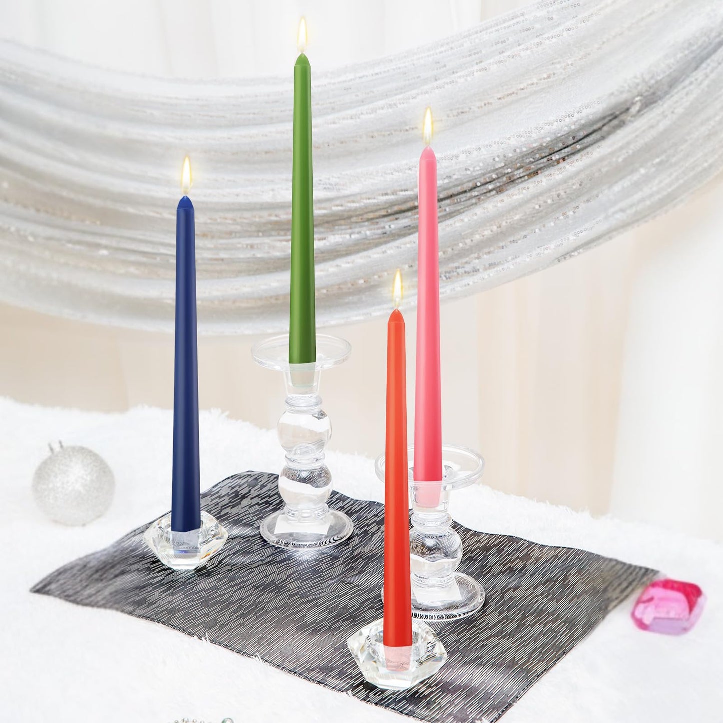 MTLEE 16 Pcs 10 Inch Long Tapered Candle Stick Bulk Smokeless Unscented Burning Candlestick Paraffin Wax with Cotton Wick for Valentine's Day Baby Shower Wedding Holiday Party Church (Multicolored)