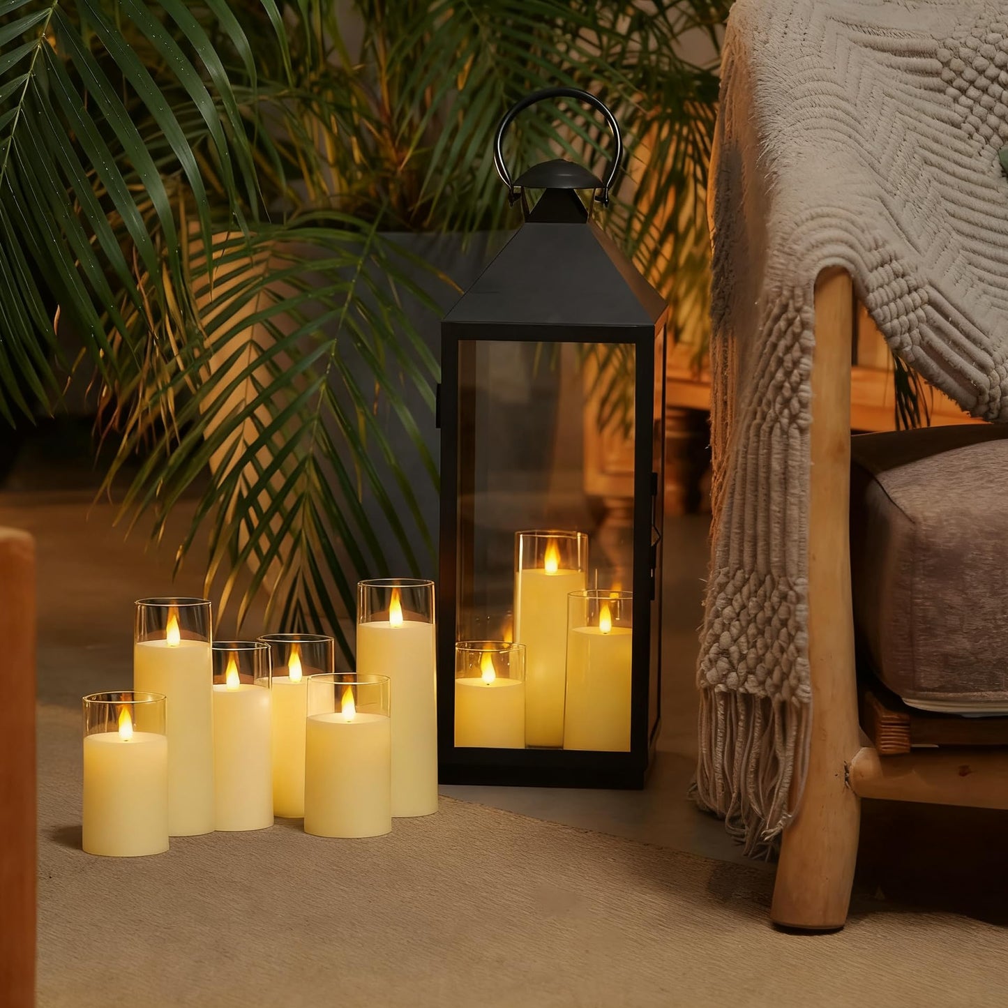 Homemory Ivory Flickering Flameless Candles, Battery Operated Acrylic LED Pillar Candles with Remote Control and Timer, Set of 9