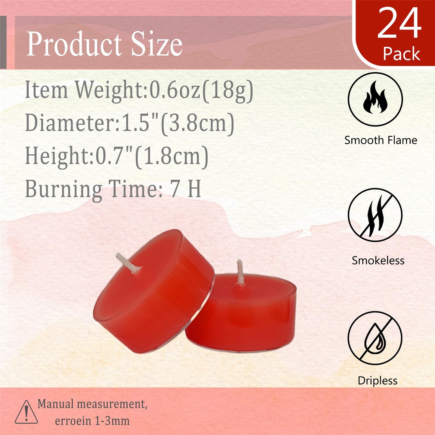 Scented Tealight Candles Handmade Candlesticks,24pcs Round Tea Light Candles Natural Scent Wax Tealight Candle Smokeless Candle Stciks for Spa Home Decor Party Gifts (01-24S-RDSB)