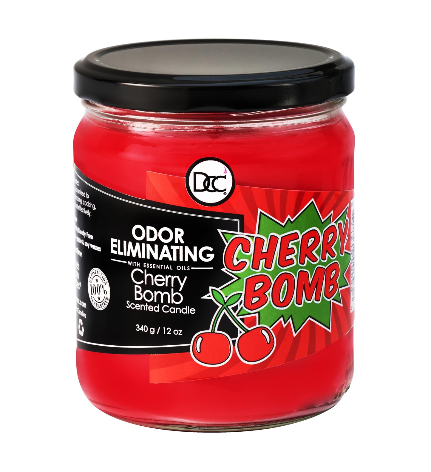 Cherry Bomb Odor Eliminating Highly Fragranced Candle - Eliminates 95% of Pet, Smoke, Food, and Other Smells Quickly - Up to 80 Hour Burn time - 12 Ounce Premium Soy Blend
