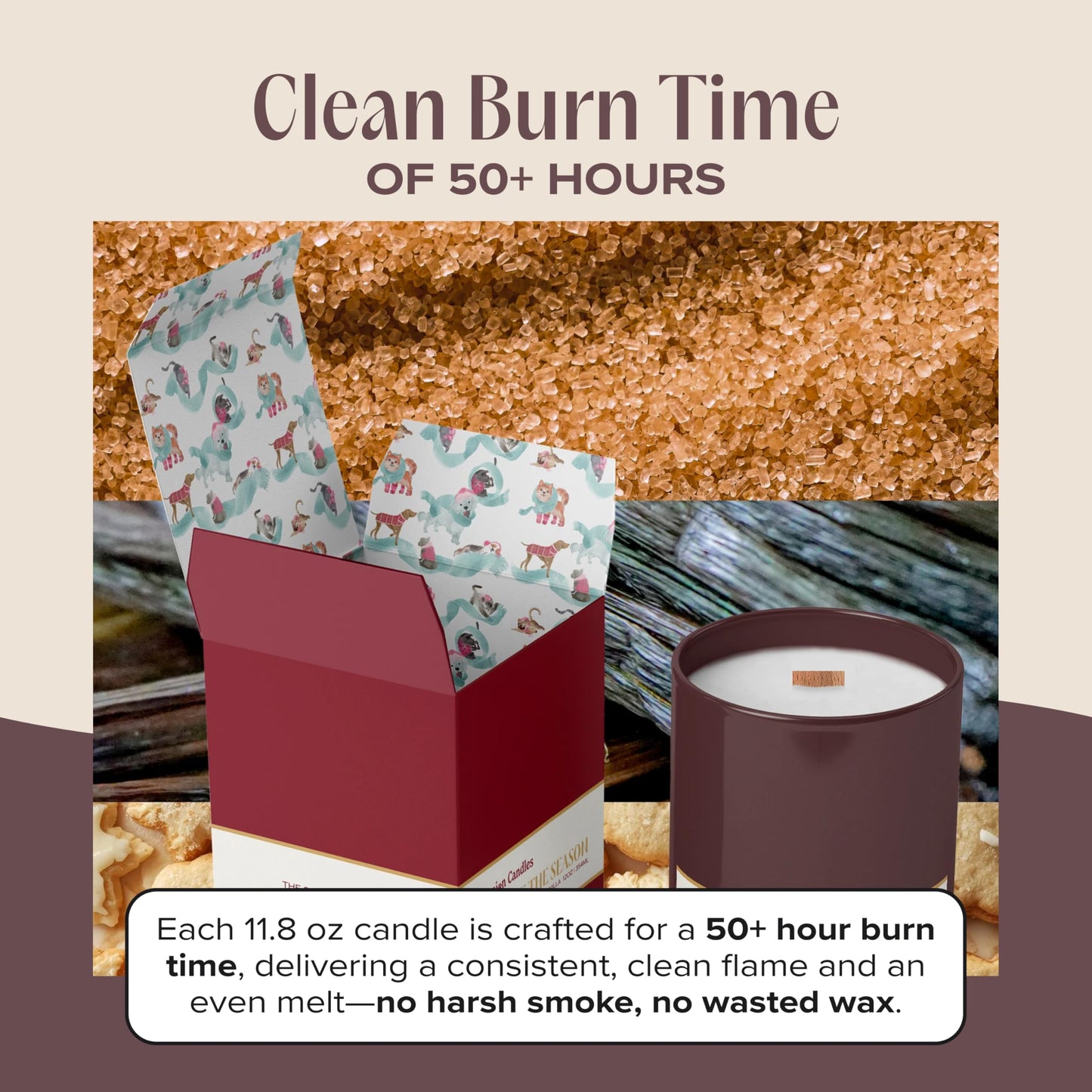 Companion Candles Celebrate the Season Pet-Friendly Scented Candle – Cookie Butter, Brown Sugar & Vanilla Fragrance - Coconut Soy Wax Candle with Wooden Wick, 50-Hour Burn Time, Made in USA, 11.8 oz