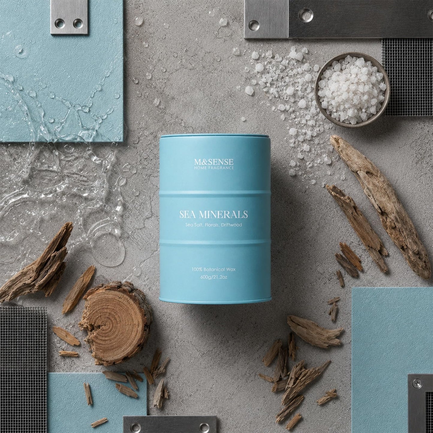 M&SENSE Sea Minerals Scented Candles Ocean Large, Natural Soy Candles 21.2oz 120 Hour Slow Burning,Coconut Candles for Stress Relief Meditation Relaxing,Summer Soy Candle.
