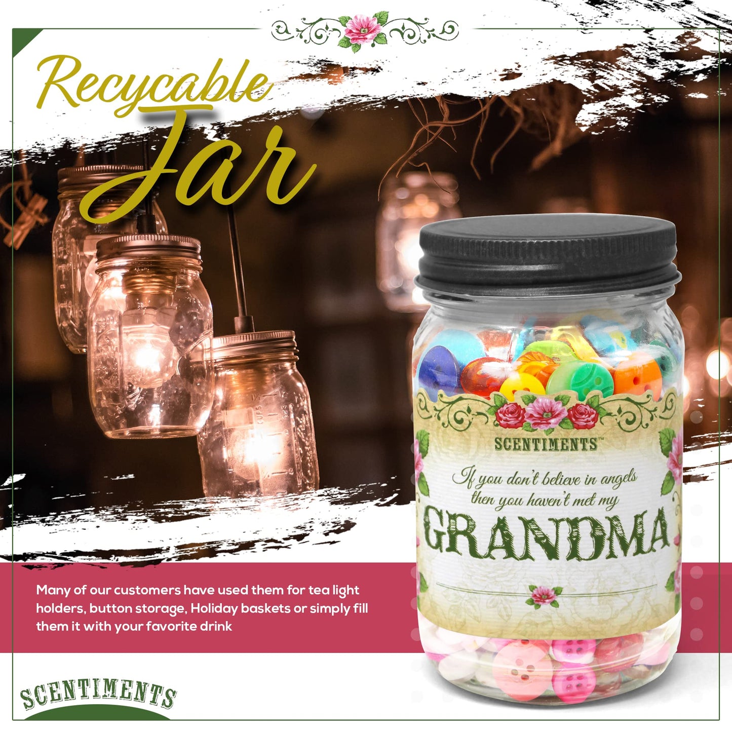 Scentiments Grandma Gift Candle Vanilla Scented Fragrance 16oz Grandma Gifts for Birthday Christmas Grandma Gift 100% Soy Wax - 80+ Hours Burn Time Nika's Home Soy Candles Highly Scented