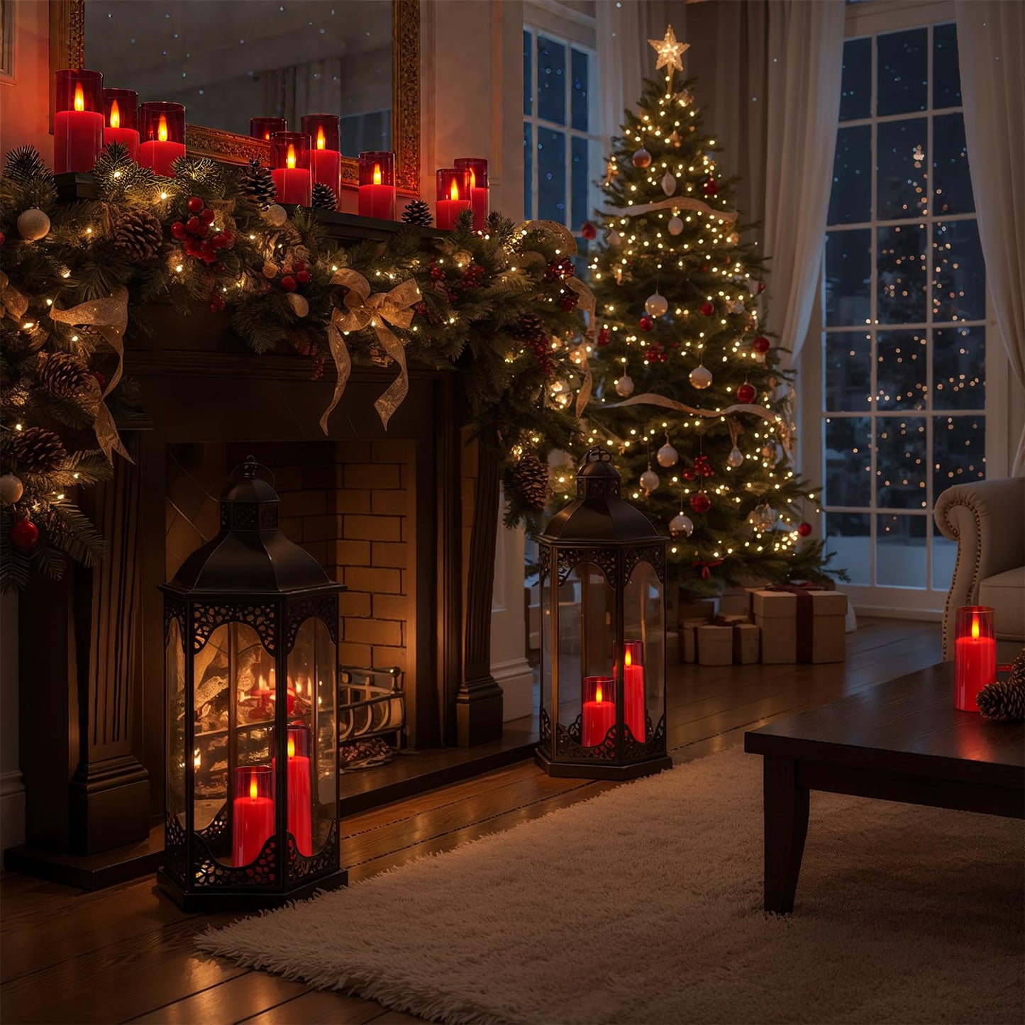 Homemory Decorative Flameless Candles, Battery Operated Candles with Remote & Timer, Flickering Led Pillar Candles, Plexiglass, Red, Pack of 9, D2.2 xH 5" 6" 7"