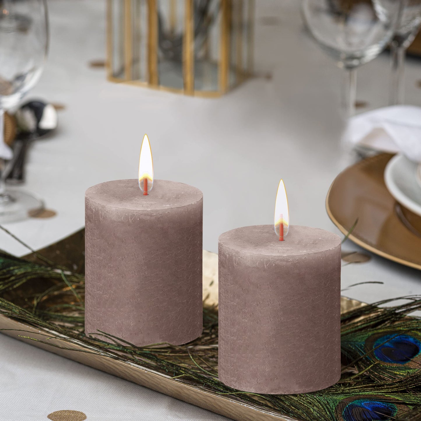 BOLSIUS 4 Pack Taupe Rustic Pillar Candles - 2.75 X 3.25 Inches - Premium European Quality - Includes Natural Plant-Based Wax - Unscented Dripless Smokeless 35 Hour Party and Wedding Candles