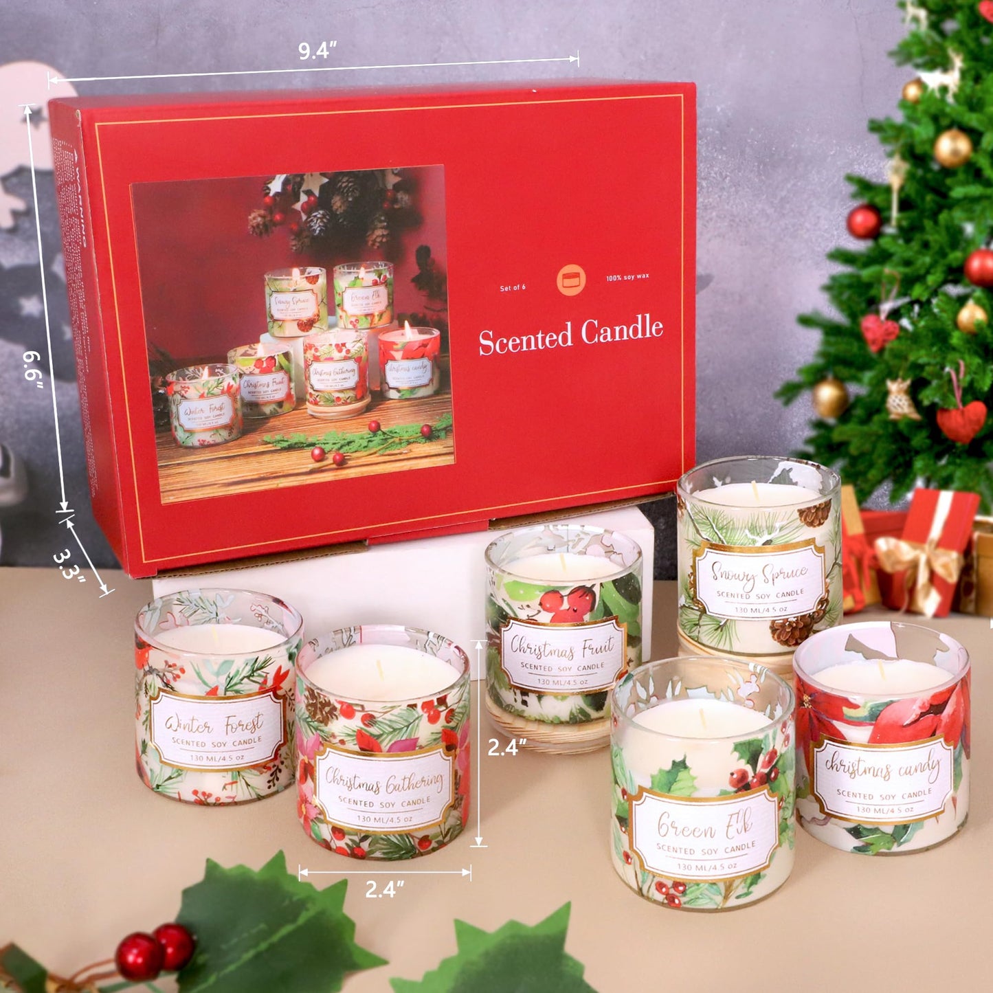 Cafemoon Christmas Jar Scented Candles: 4.5oz Soy Wax Scented Candles, Glass Jar Candles with 6 Fragrances, Aromatherapy Candles for Women, Christmas Gift, Home Decor