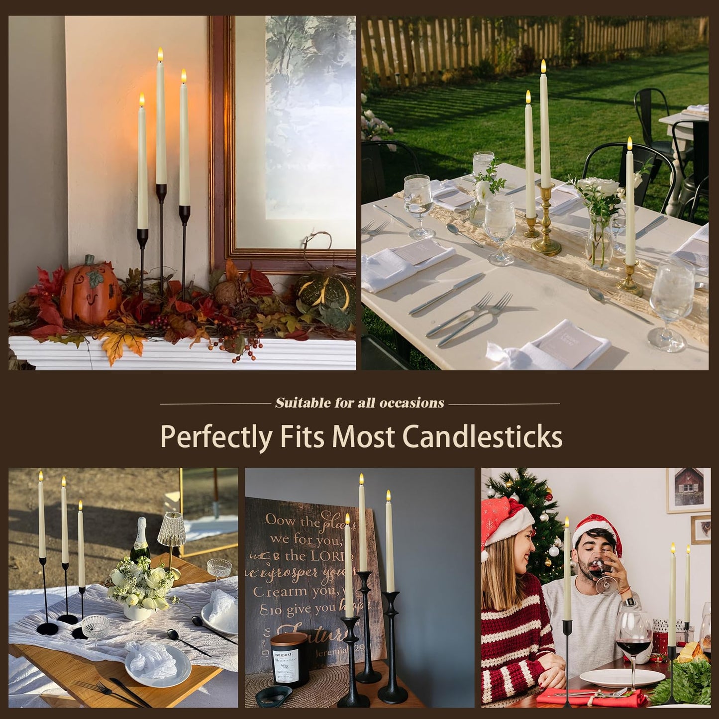 6 Pcs Flameless Ivory Taper Candles with Remote Timer Dimmer, Battery Operated CandleSticks with Flickering Light, Plastic 11 inches LED Window Candles, for Christmas Home Party Wedding Decor
