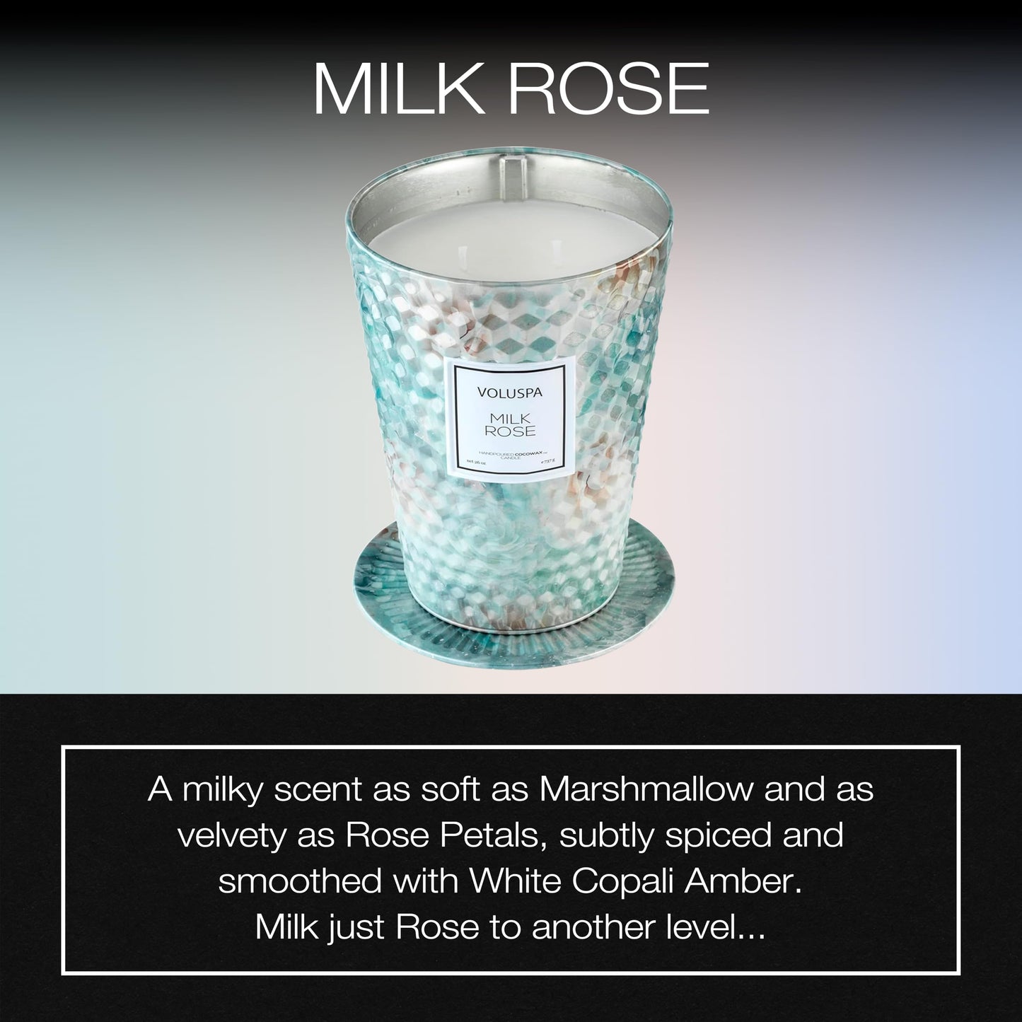 Voluspa Milk Rose, 2 Wick Tin Candle, 26 Ounce, 80 Hour Burn Time, Coconut Wax for Clean Burning, Handcrafted in the USA