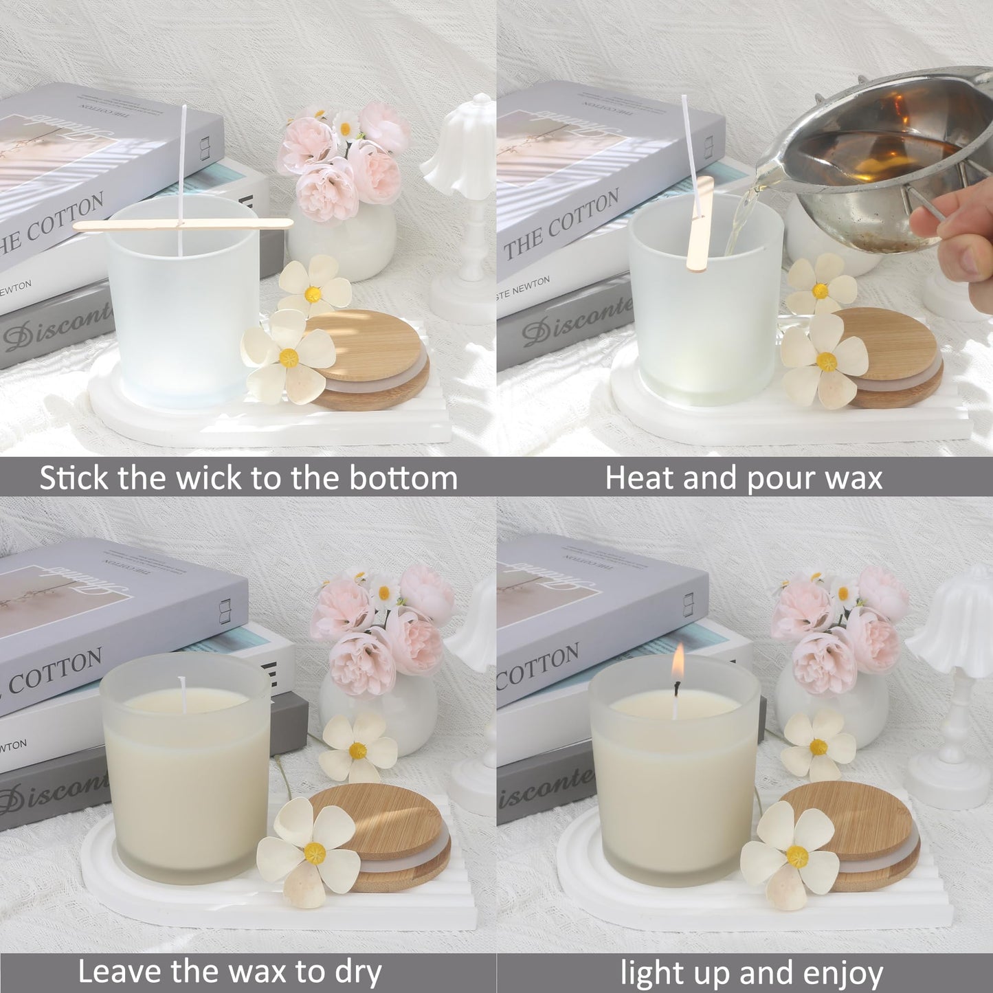 MILIVIXAY 12 Pack 10 OZ Frosted White Thick Glass Candle Jars with Lids - Bulk Empty Candle Jar for Making Candles - Spice, Powder Containers.