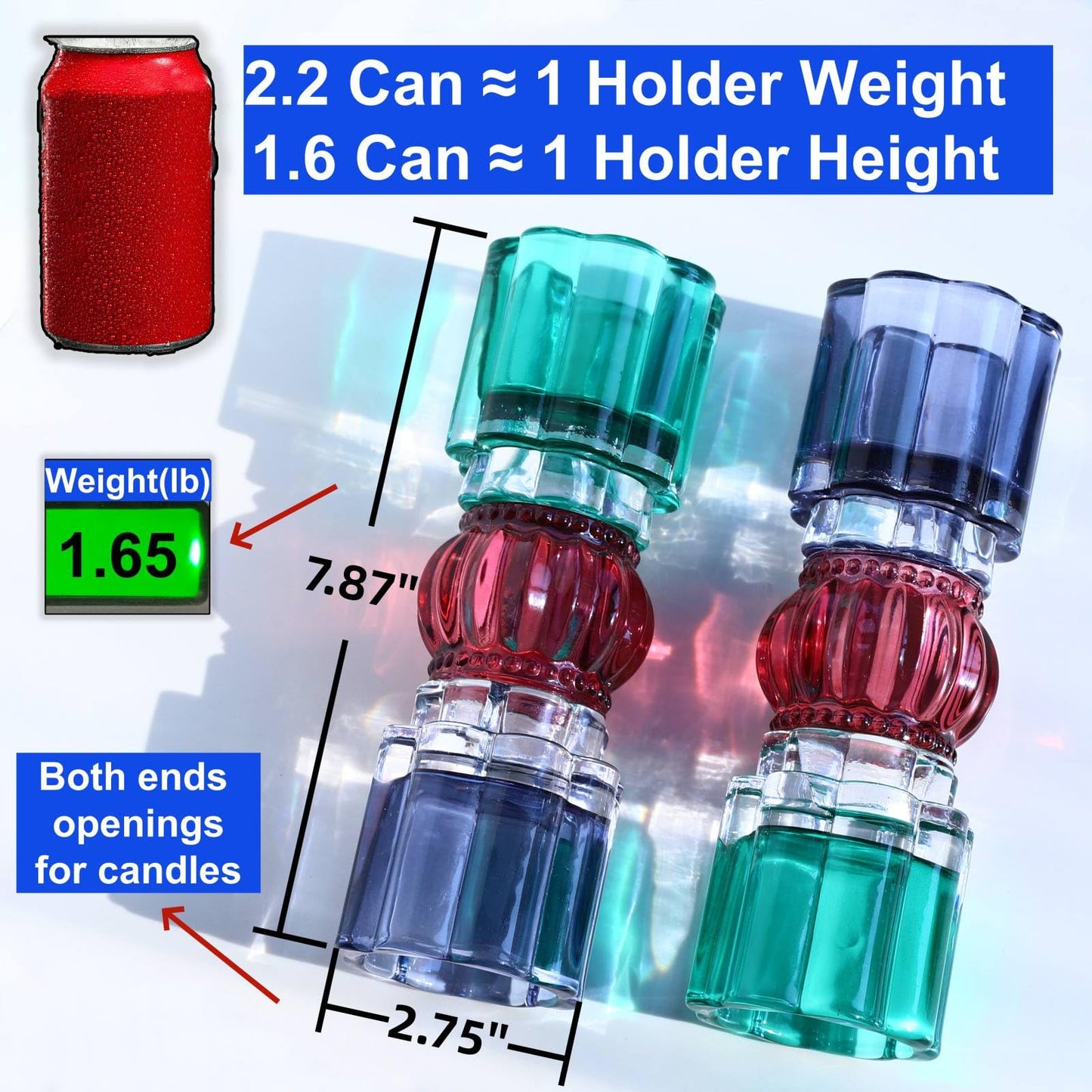 VOHO Tealight Candle Holder Jazzy Glass Mix, Modern Tall Votive Candle Holders for Home Decor, Pair of Fluted Tea Lights Candle Holder Centerpiece Table Decorations(7.87x2.75 in W/H, Shades of Blue)