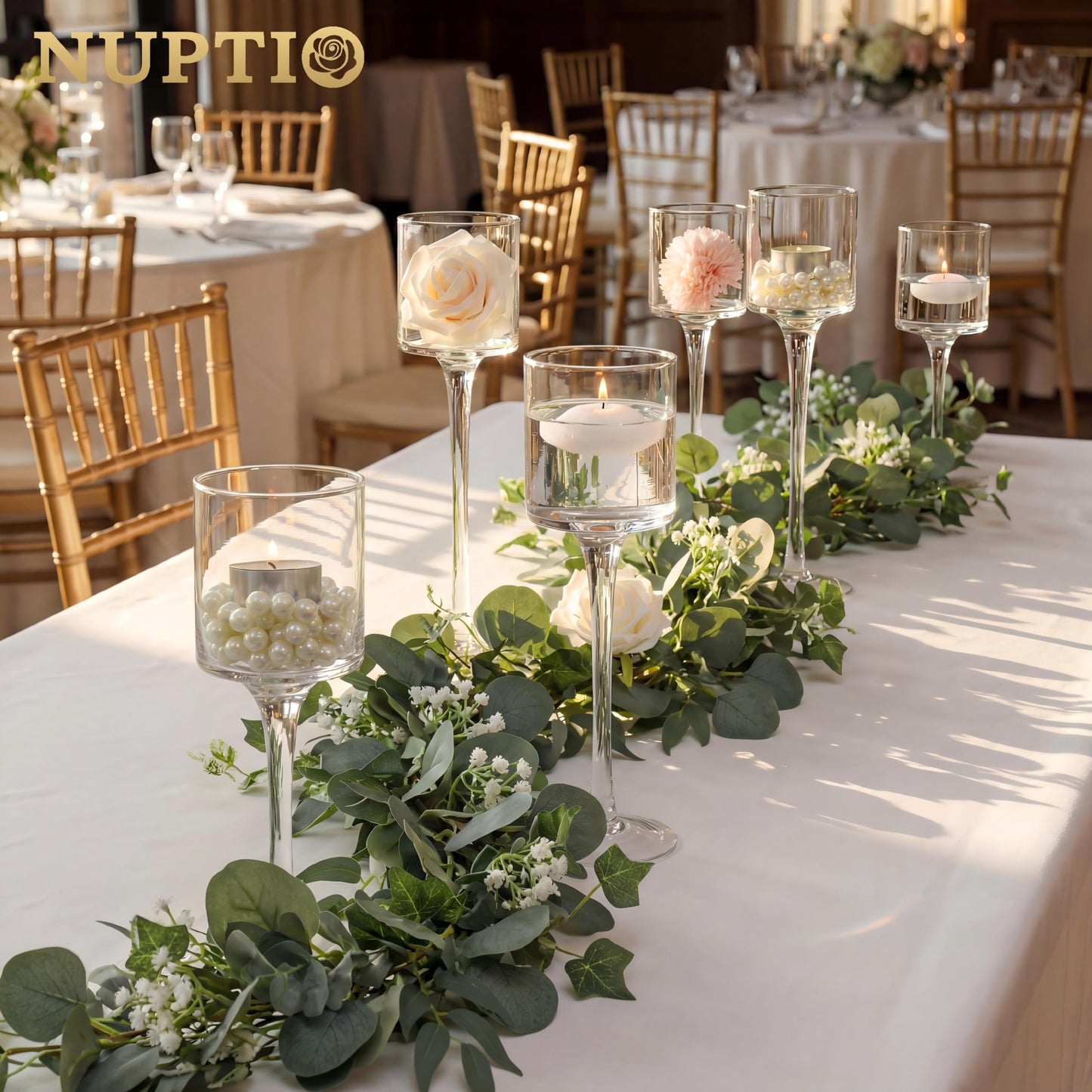 NUPTIO Tealight Candle Holders Bulk: Set of 30 Long Stemmed Candle Stands for Table Centerpiece Decor - Monet Candleholders for Floating Candles