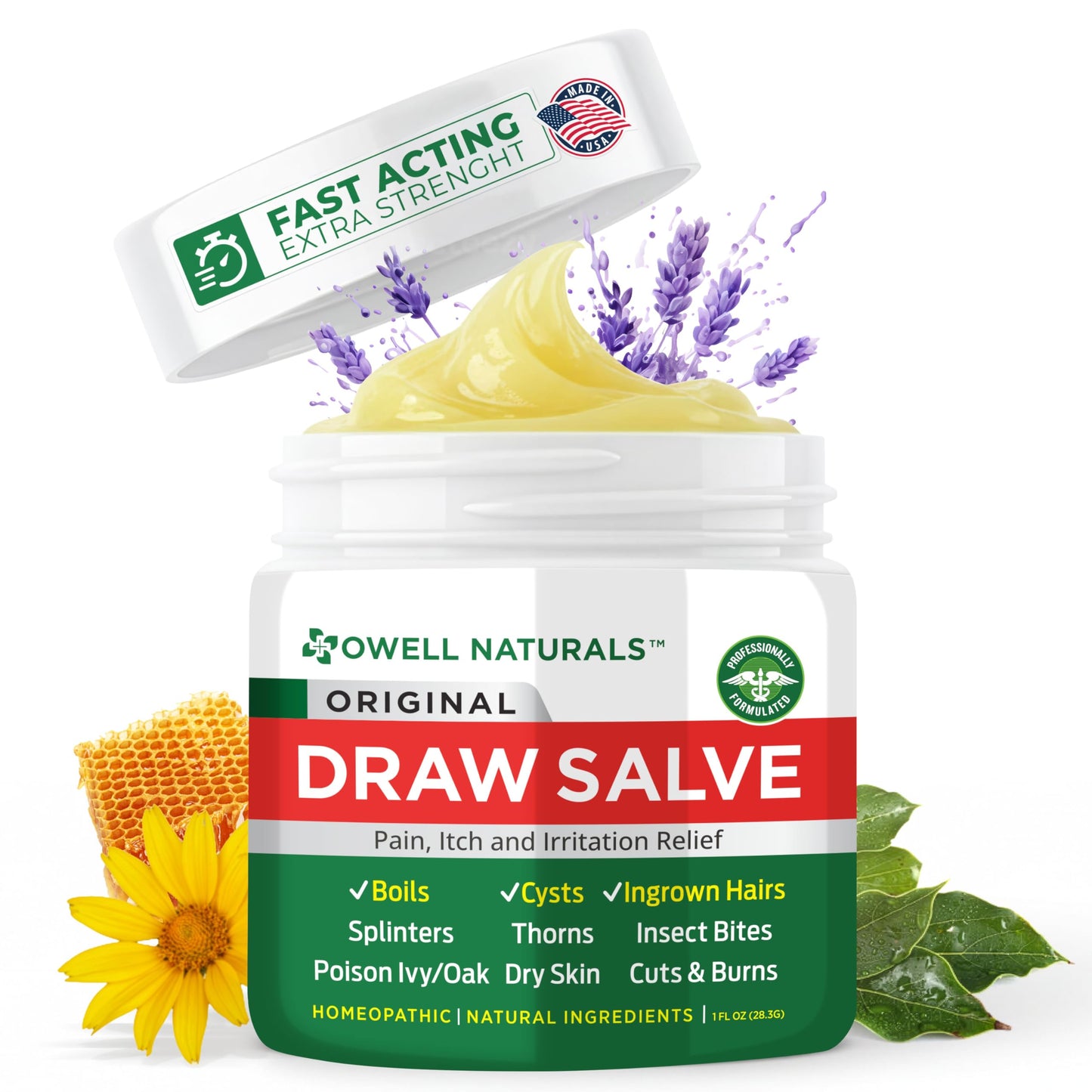 OWELL Naturals Drawing Salve Ointment for Boil & Cyst Removal, Deep Ingrown Hair, Splinter Remover, Bug Spider Bites, Bee Sting, Mosquito Itching, Poison Ivy