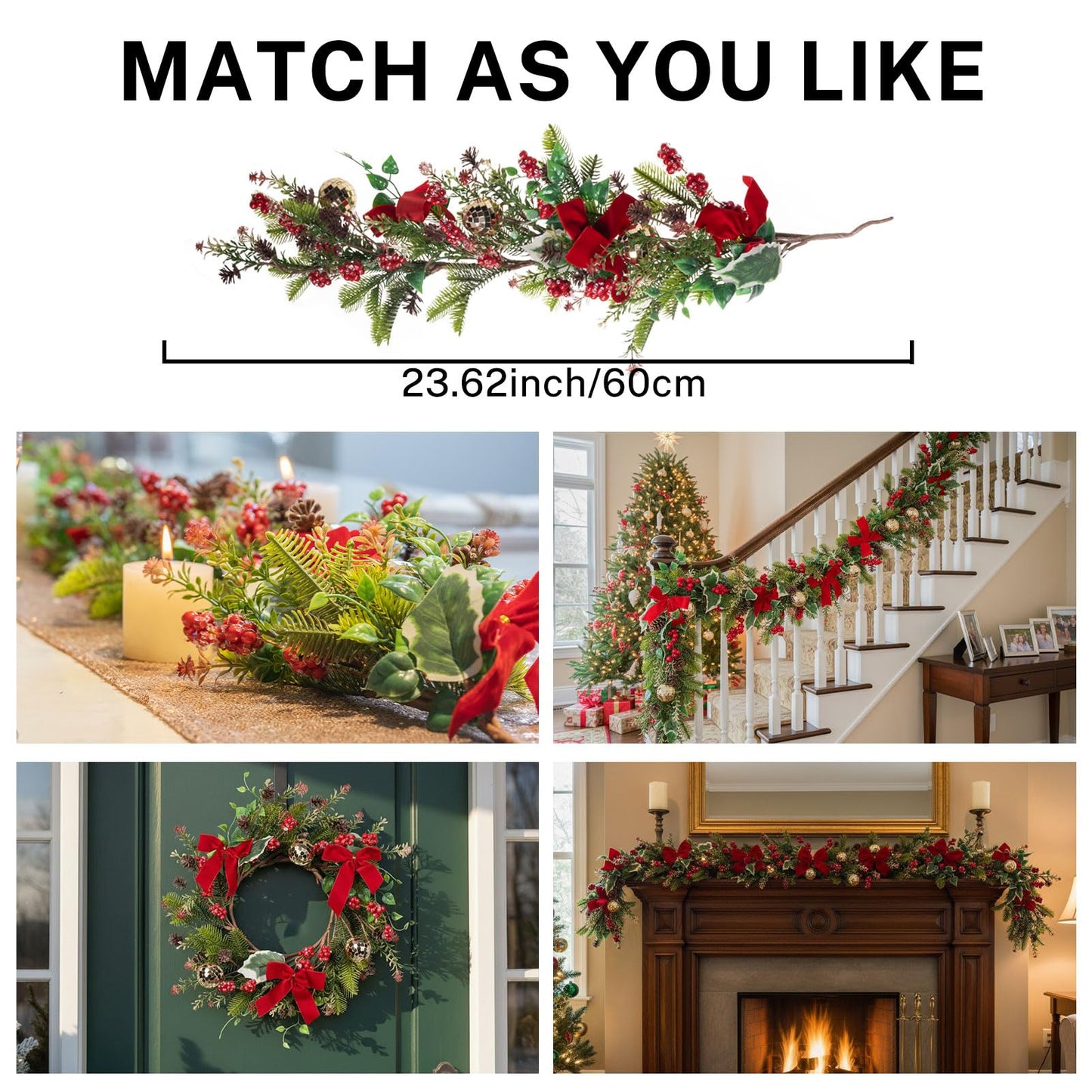 MOYEE Winter Christmas Candle Holder Centerpieces for Tables,Candle Ring, Black Metal Candlestick with an Artificial Wreath 14 in Versatile Dining Table Centrepiece (Red Bow Pinecone Wreath)