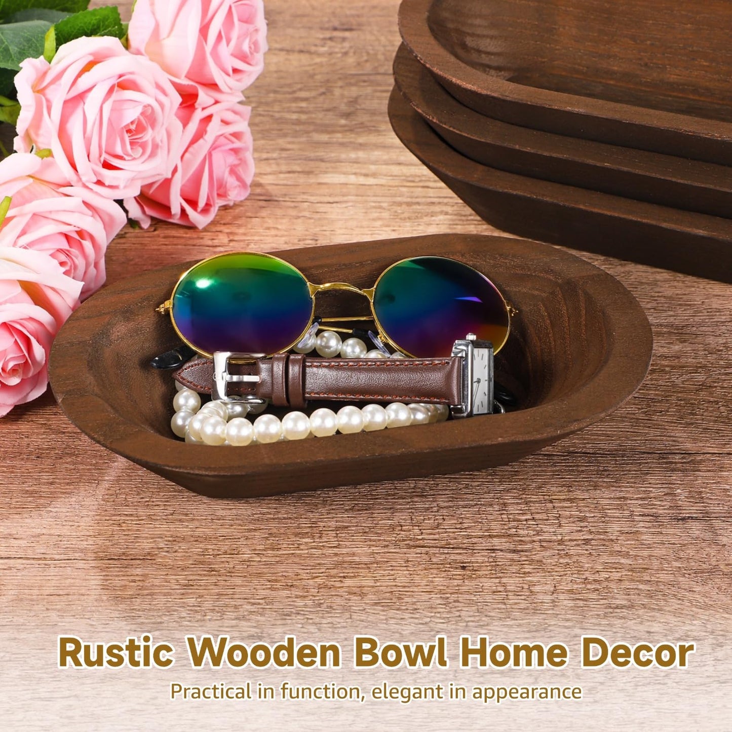 DORMIYA 8 PCS Wooden Dough Bowls, Rustic Wooden Candle Bowl for Decor, Woodens Dowls for DIY Candle Home Crafts Making, Farmhouse Decoration (Brown-8PCS)