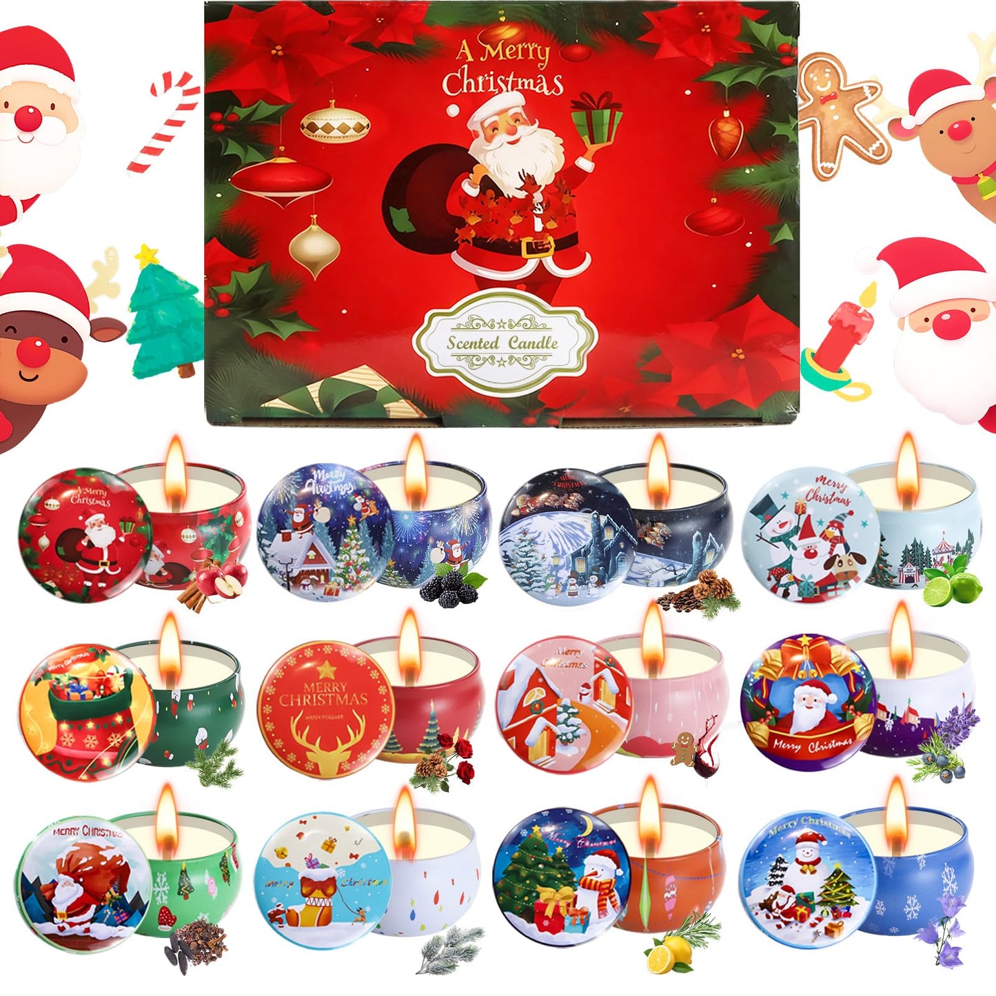 12 Pack Christmas Scented Candles with Natural Soy Wax, Long Lasting Aromatherapy Soy Candles for Home Scented, Christmas Candles Gift Set for Women & Friends
