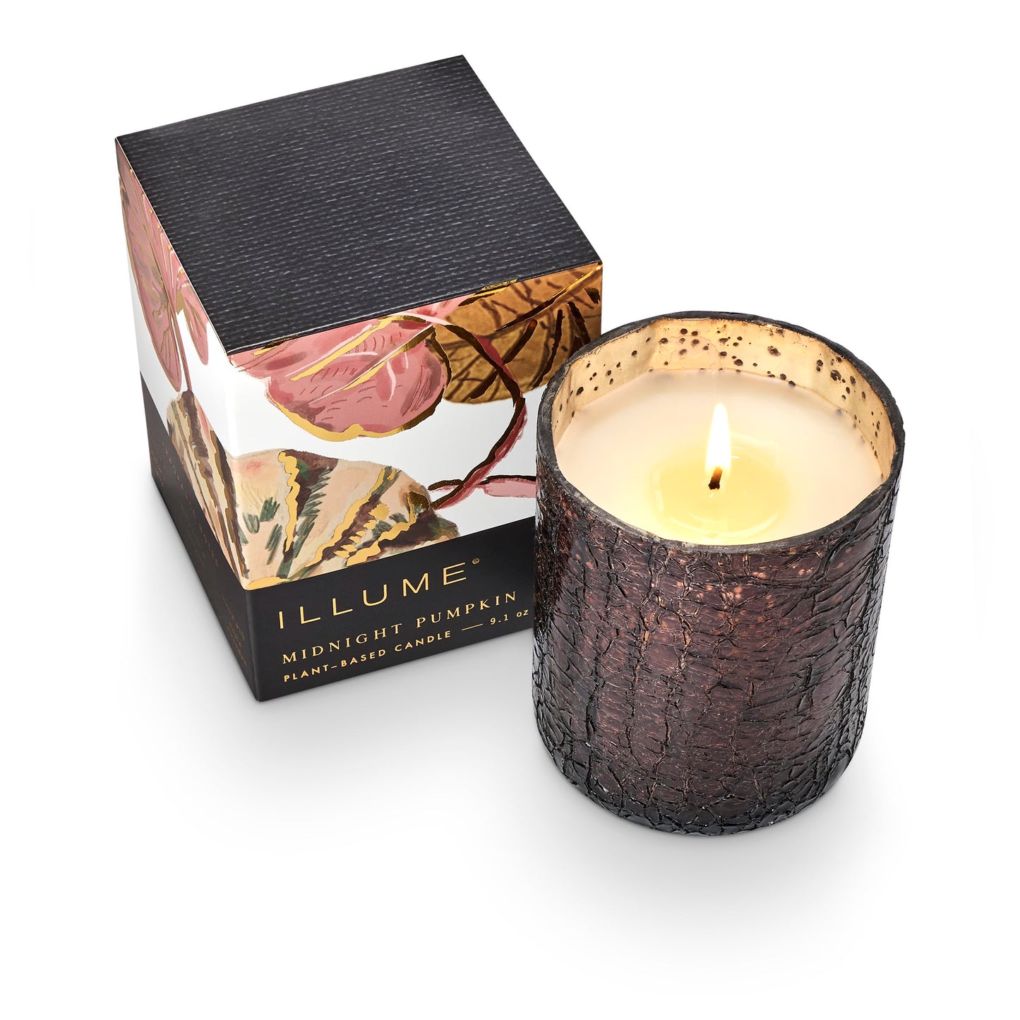 Illume Noble Holiday Midnight Pumpkin Small Crackle Glass Candle