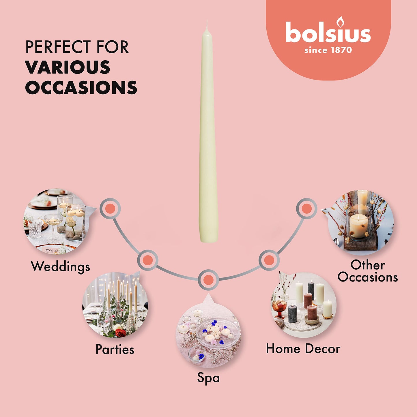 BOLSIUS Ivory Taper Candles - 12 Pack Individually Wrapped Unscented 10 Inch Dinner Candle Set - 8 Burn Hours - Premium European Quality - Smokeless & Dripless Household Wedding & Party Candlesticks