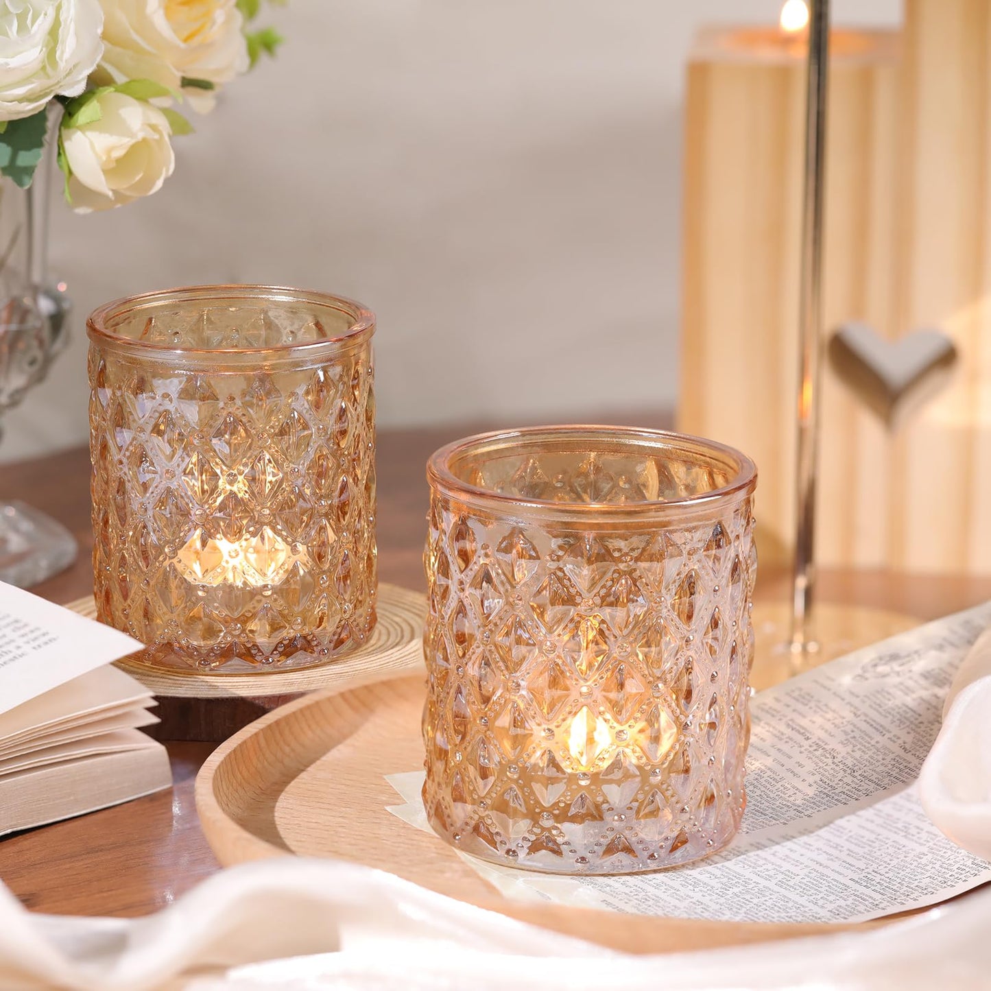 MATAHUM 12 Pcs Large Votive Candle Holders 2.8 * 3.2inch Gold Tea Light Candle Holders Glass Candle Holder for Bridal Shower, Wedding, Table Centerpiece, Party, Home Decor