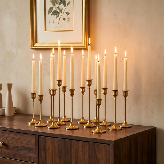 5 Sets(15 Pcs) Brass Gold Metal Taper Candle Holders Candlestick Holders, Vintage Modern Decorative Centerpiece Candlestick Holders for Table Mantel Wedding Housewarming Gift