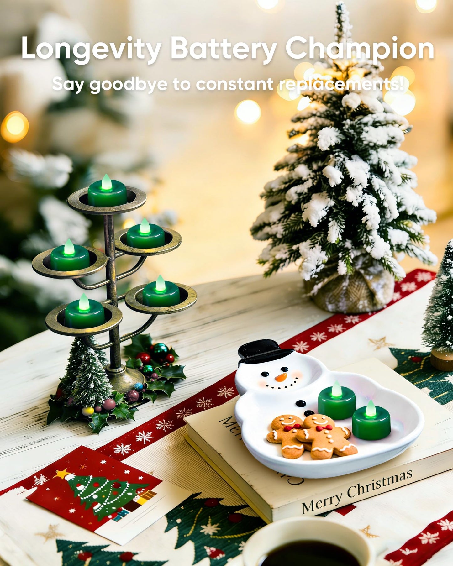 Amagic 24 Pack Green Flameless LED Tea Lights Candles Battery Operated, Electric Fake Tealight Candles for Party, Wedding, Table Centerpiece, Home Decor, Mardi Gras, Halloween, Christmas, St. Patrick