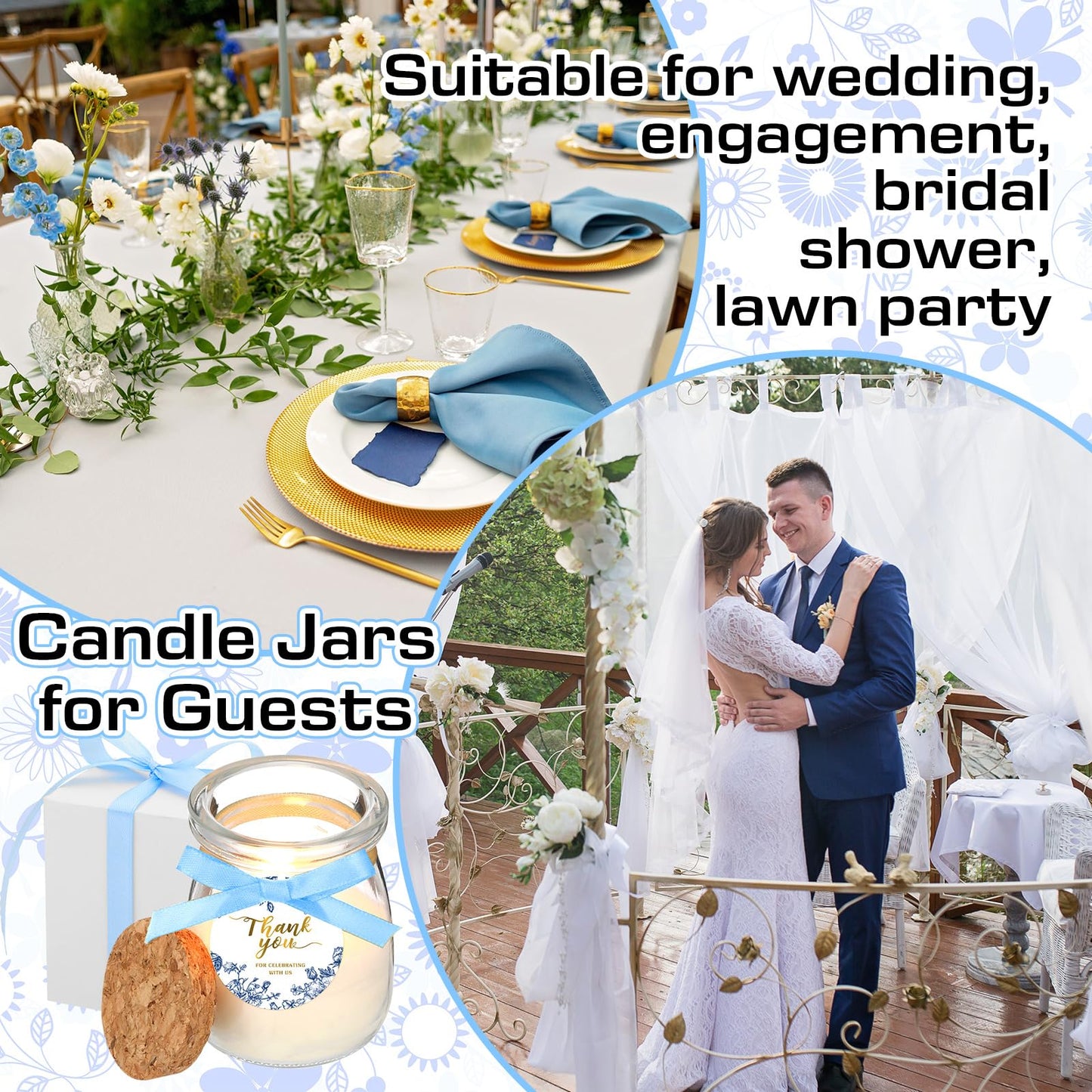 MTLEE 20 Pcs Blue Floral Candle Wedding Favors Something Blue Bridal Shower Gifts for Guests Soy Wax Candles with Glass Jar Bridesmaid Proposal Gifts for Wedding Bachelorette Bridal Shower