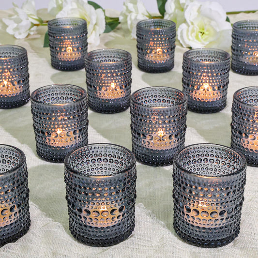 SUPMIND 24 Pcs Votive Candle Holders, Glass Holders Bulk for Table Centerpiece, Tea Lights Candle Holders for Wedding Shower, Party and Home Decor Dark Blue