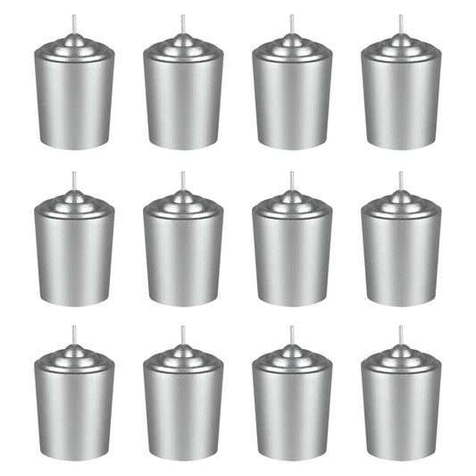 Mega Candles 12 pcs Unscented Silver Votive Candles, Hand Poured Wax Candle 15 Hours 1.5 Inch x 2.25 Inch, Home Décor, Wedding Receptions, Centerpieces, Occasions, Events, Meditations, Holders