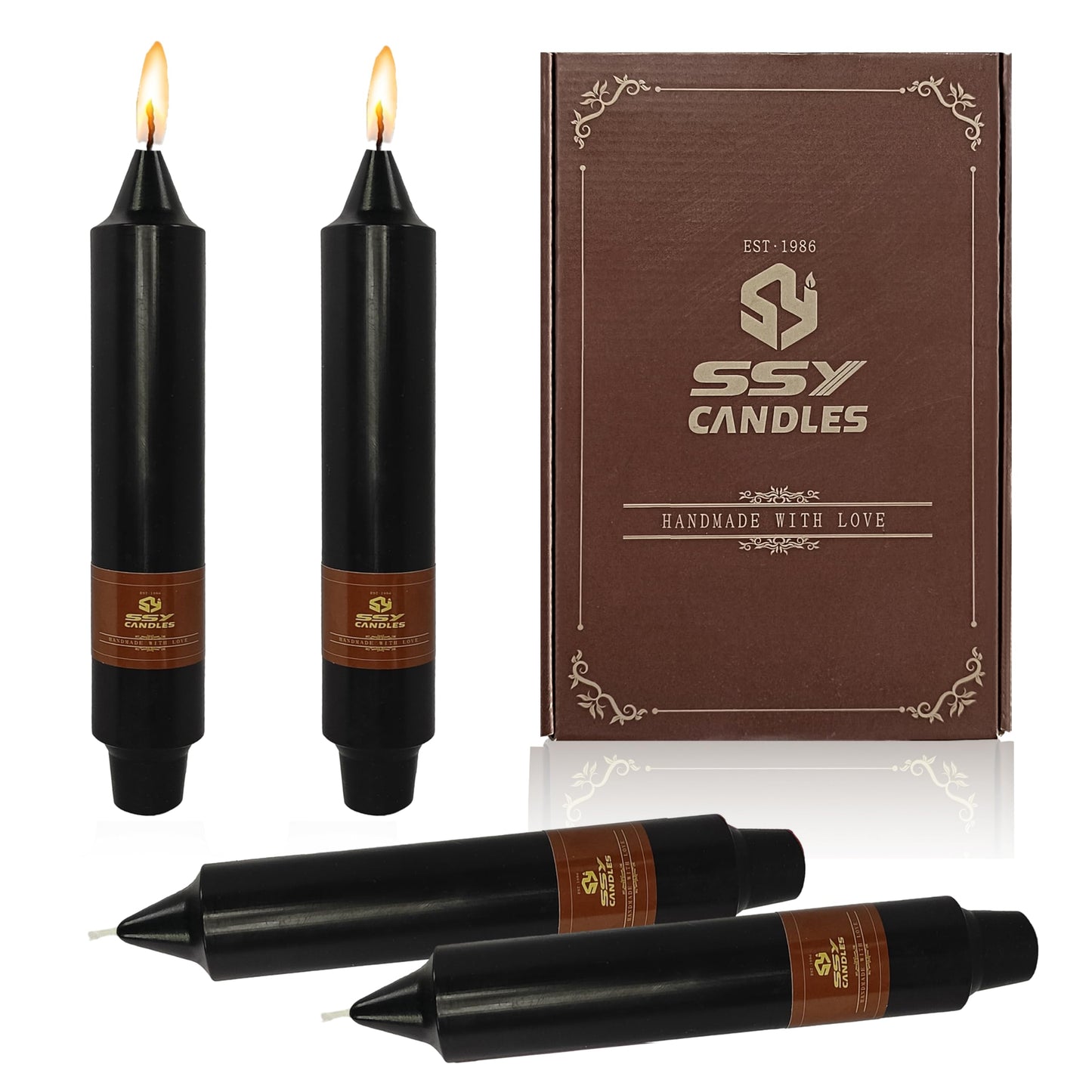 Black Short Taper Candles Set of 4, 7 Inch Handmade Candle Stick, Unscented Tapered Candles, Taper Candles for Wedding Dinner Table Home Decor Gift