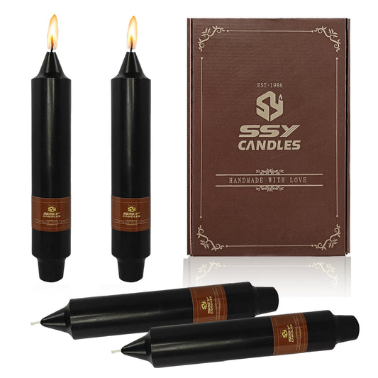 Black Short Taper Candles Set of 4, 7 Inch Handmade Candle Stick, Unscented Tapered Candles, Taper Candles for Wedding Dinner Table Home Decor Gift