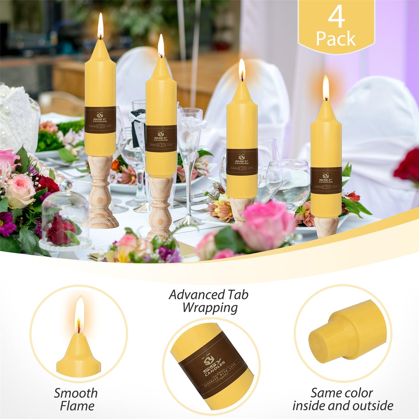 Summer Taper Candle Beeswax Candlesticks,Gedengni 4pcs Short Candle Stick 5 inch Tapered Candles Small Twisty Candlesticks for Home Décor Weddings Housewarming Dinner(7D4PC-Beeswax)