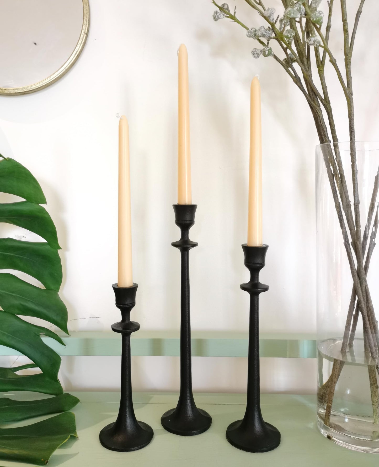 Iron Taper Candle Holder - Set of 3 Decorative Candle Stand - Candlestick Holder for Wedding, Dinning, Party - Black