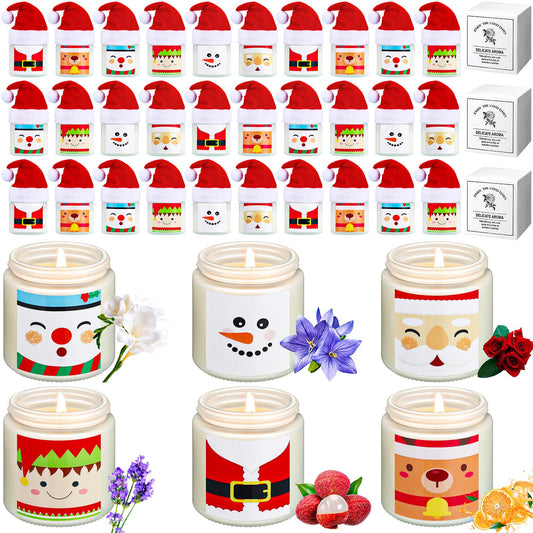 Conelist 72 Pack Christmas Scented Candles Jar Set Include 36 Pcs 7oz Aromatherapy Soy Wax Candles and 36 Pcs Mini Xmas Santa Hat Holiday Table Centerpieces Gifts for Women Men Relaxing Spa