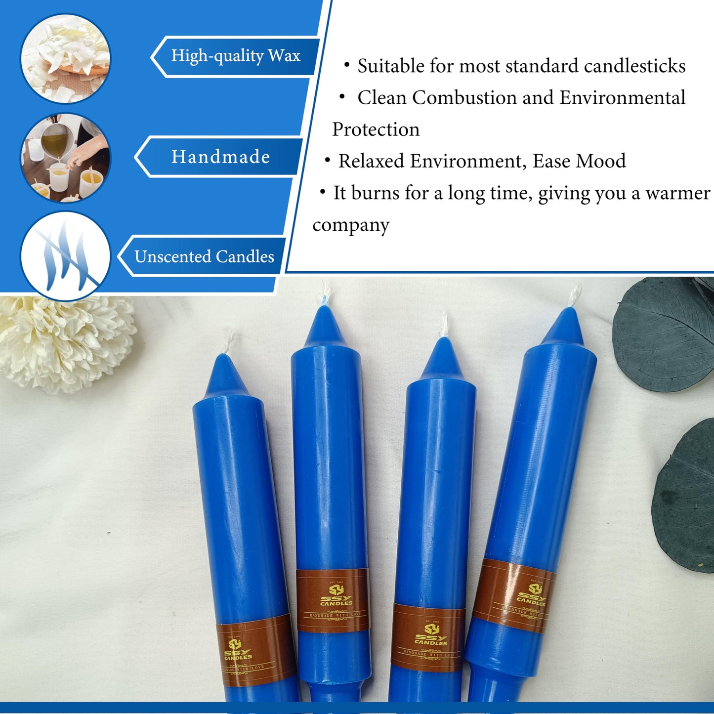 4 PCS Dark Blue Taper Candles 7 inch Short Taper Candle Unscented Candlesticks Smokeless Candle Sticks for Dinner Wedding Home Decoration Candles