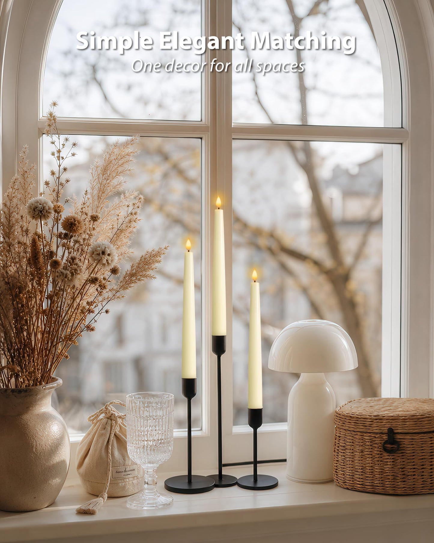 Homemory Rechargeable 9.6 Inches Flameless Taper Candles, Real Waxy LED Candlesticks Flickering, 6 Pcs Battery Operated Candles with Remote and Timer for Home Wedding Christmas Decor, Ivory