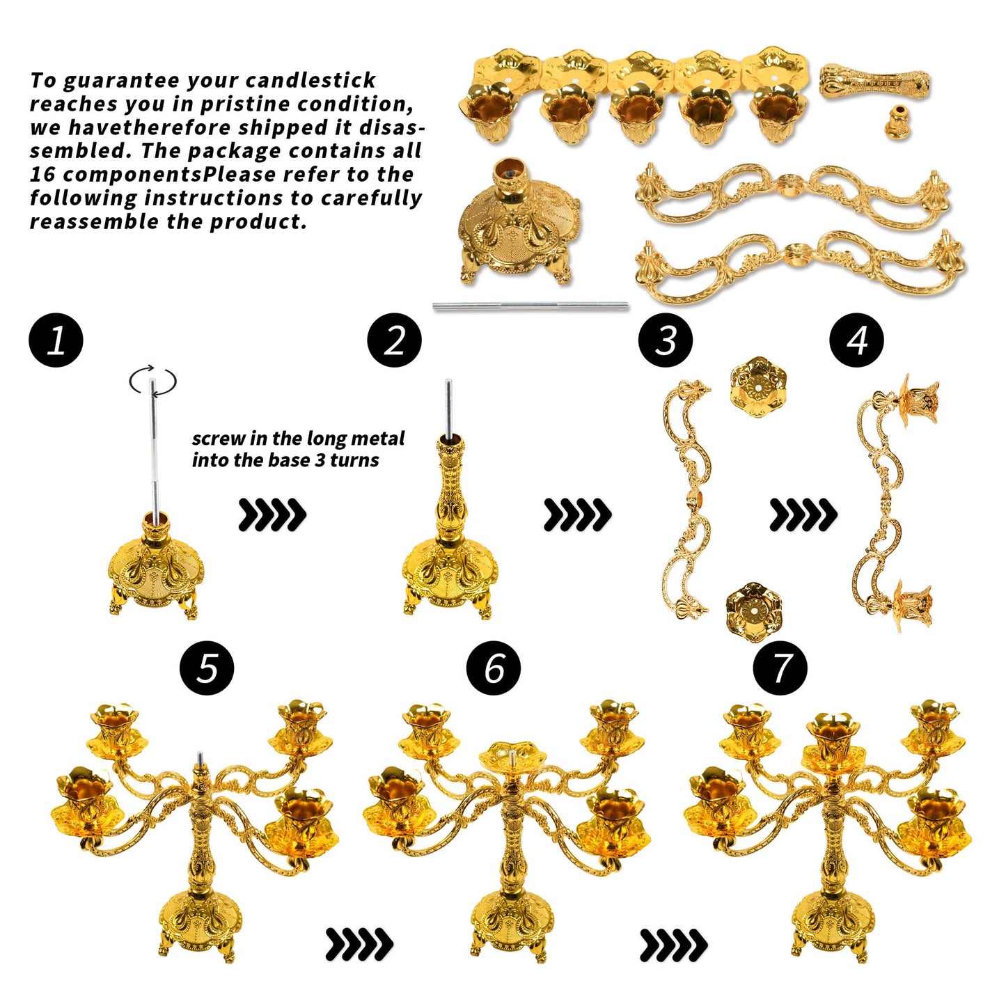 5-Candle Candelabra Metal Candlestick Holder Home Decoration for Weddings, Churches, Halloween, Christmas, Birthday, Wedding, Valentine's Day (A-Gold*2)