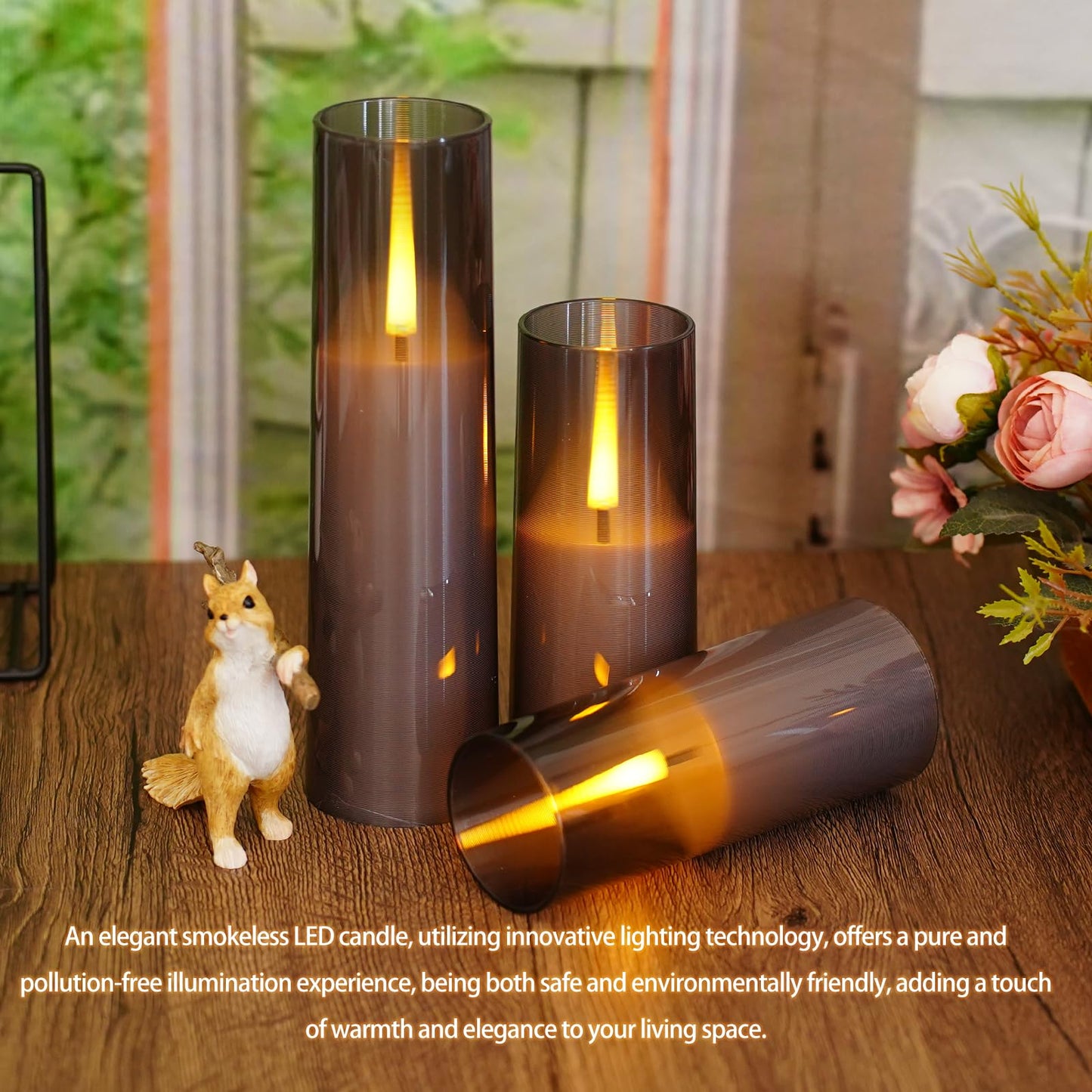 Thorbling Flameless LED Candles, Battery Operated Upgraded Realistic 5 Pcs Flickering Flame Pillar Candles with Remote Timer, for Romantic Ambiance and Home Decoration (Grey)