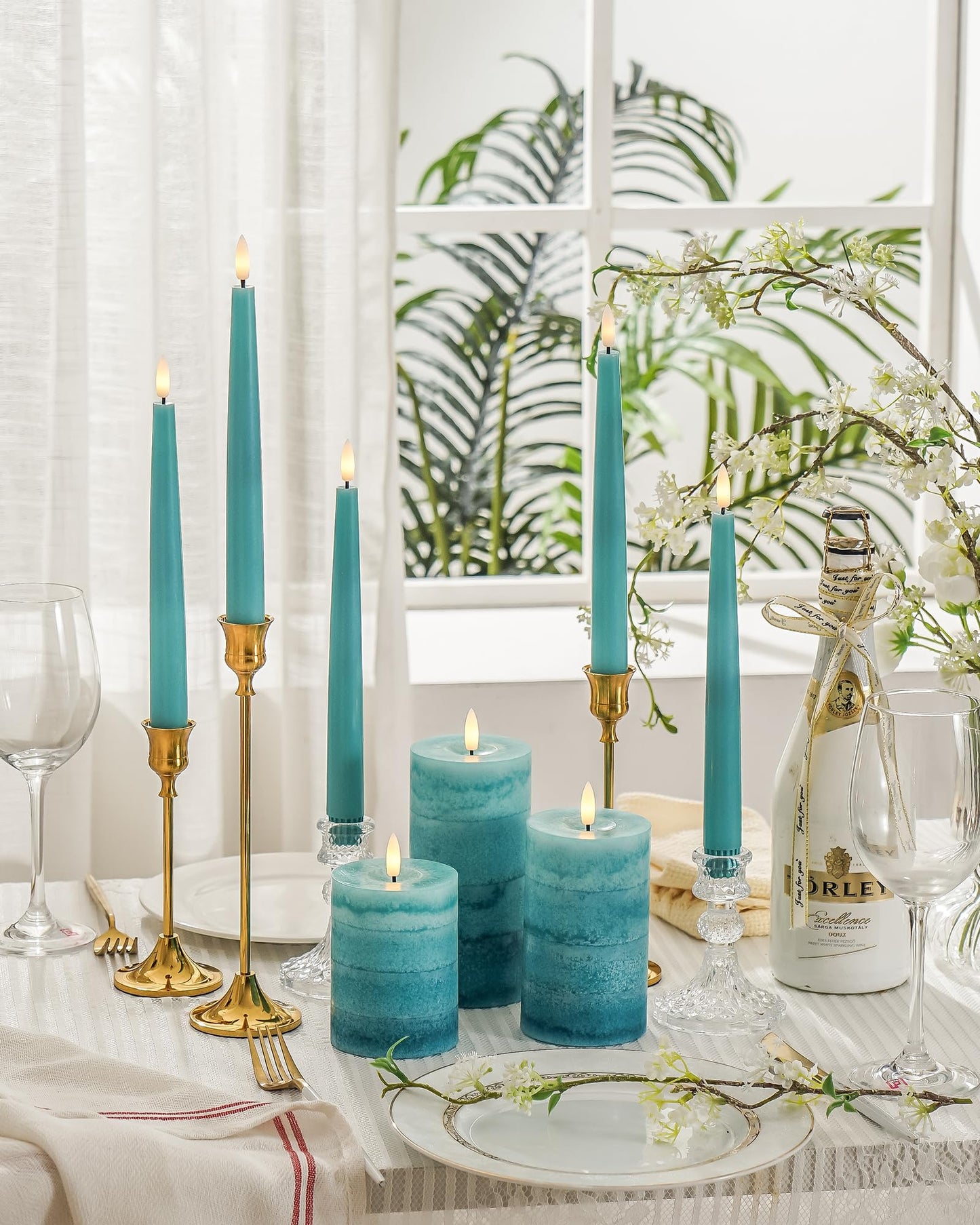 Stmarry Gradient Teal Flameless Candles with Remote and Timer, Real Wax Made LED Pillar Candles Battery Operated with 3D Flickering Flame - 3" x 4",5",6" - Set of 3 Turquoise Candles