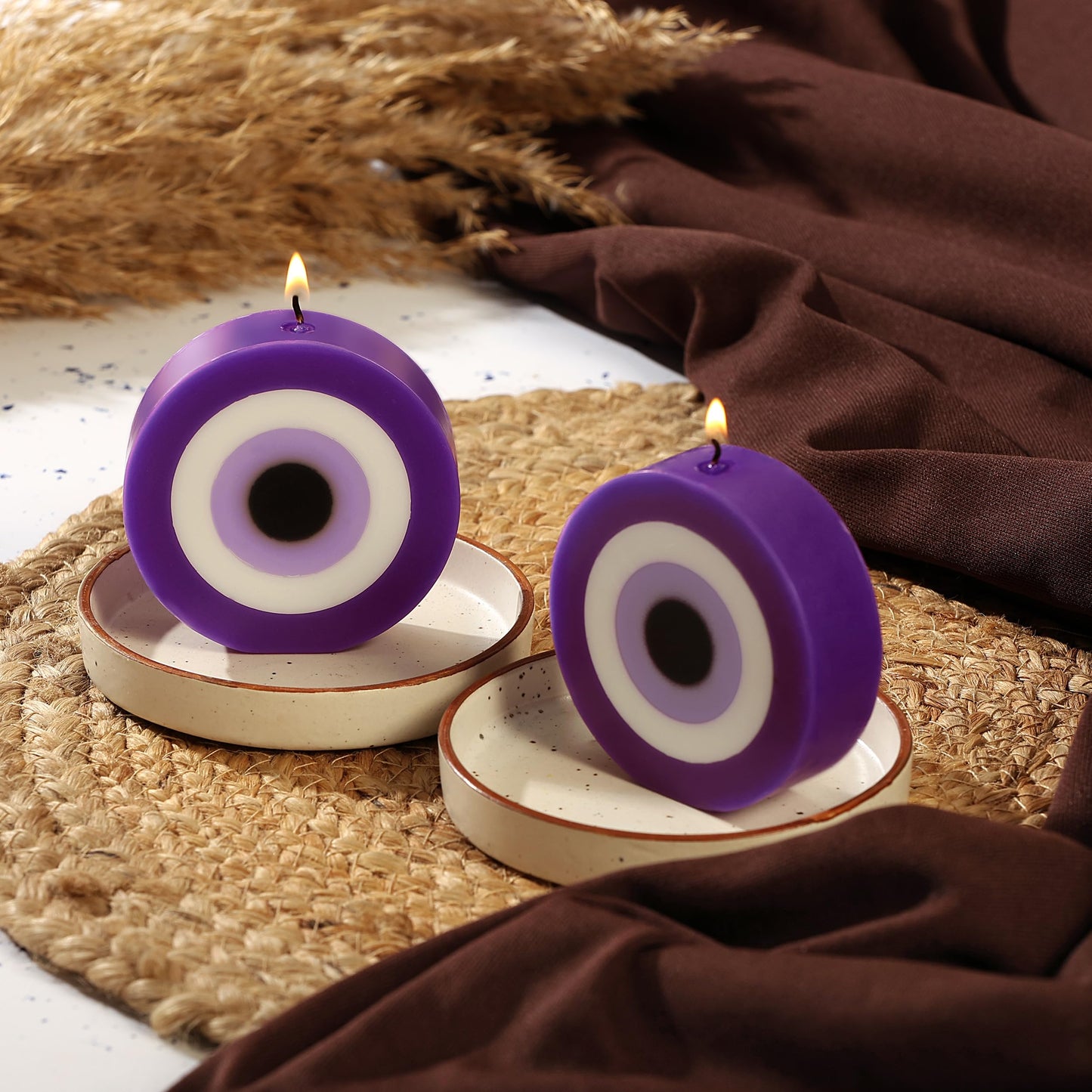 PROSPERRO LUMO by Parkash Candles Blue Evil Eye Candle Gift Nazar Home Decor Handmade Candles Desk Sculpture Decoration for House || Bedroom || Living Room || Set of 2 (Evil Eye - Round Purple)