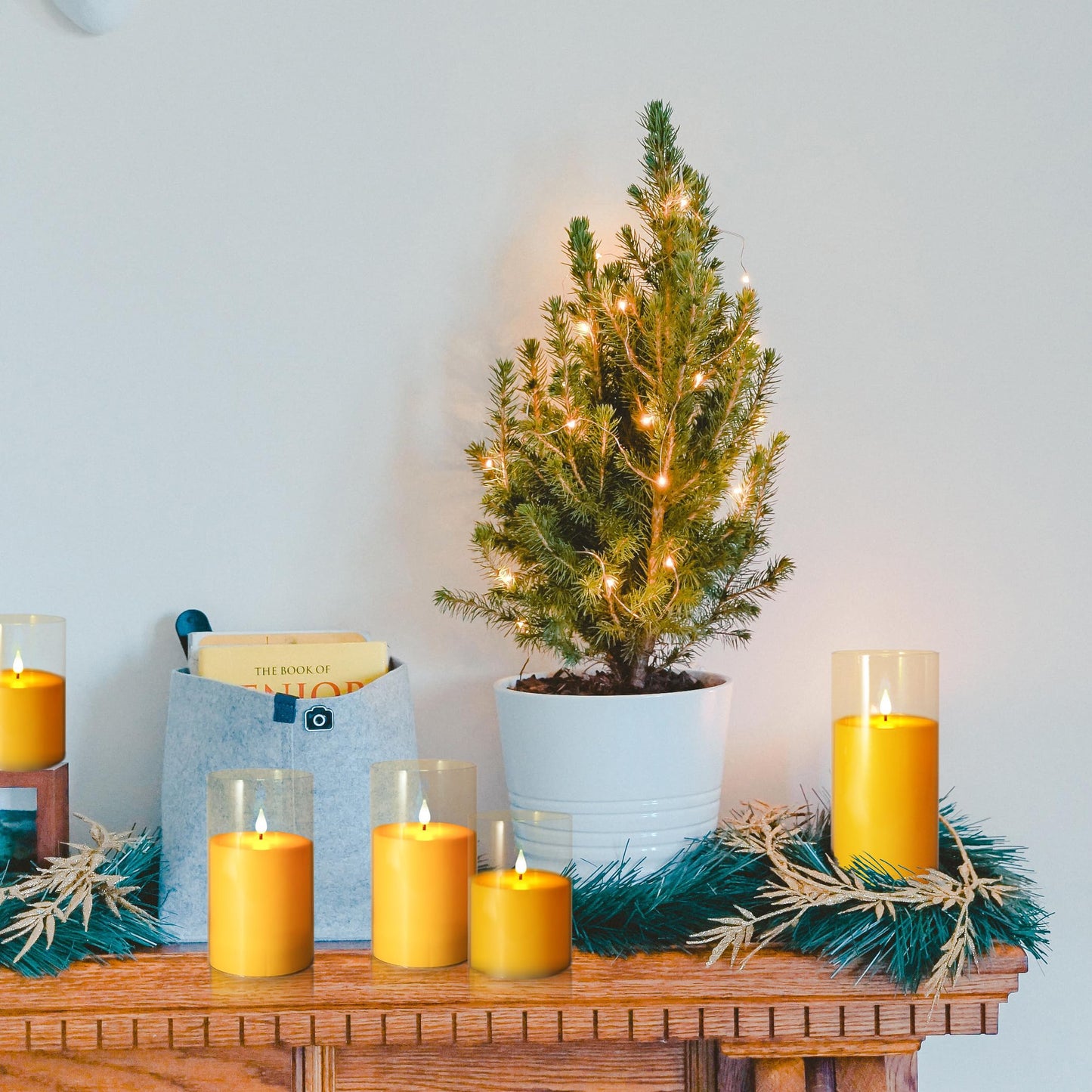 NICEME Amber Flickering Flameless Candles Battery Operated Acrylic LED Pillar Candles with Remote Control and Timer Flameless Halloween Candles for Thanksgiving Christmas New Year Home Decor, Set of 5