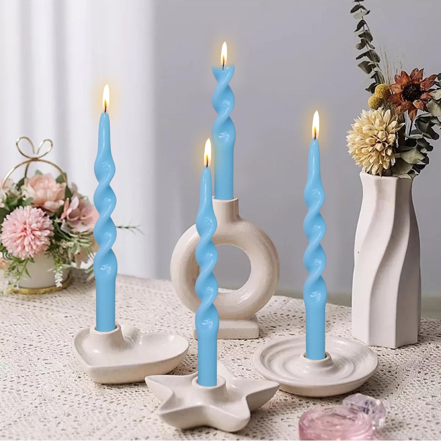 Blue Spiral Taper Candles Blue Candlesticks 4 PCS Cute Candle Stick Long Tapered Candles Decorative Handmade Twisted Candle for Dinner Home Weddings Festive