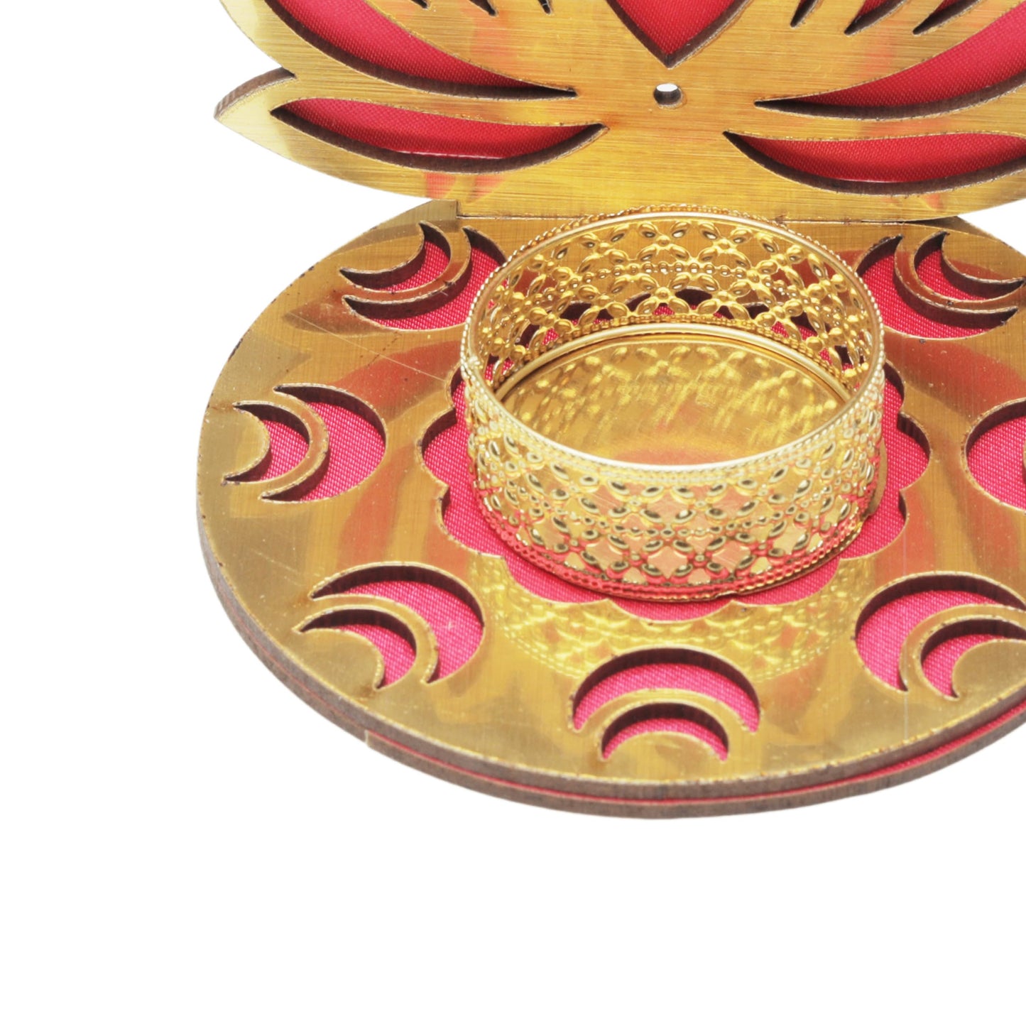Set of 2 Decorative MDF Wooden Pink Golden Lotus T Light Holder Candle Stand Tealight Holder Indian Traditional Festival Diwali Decorations Lighting Accessories (Without Wax)(Size:-4" Inches) (Pink-1)